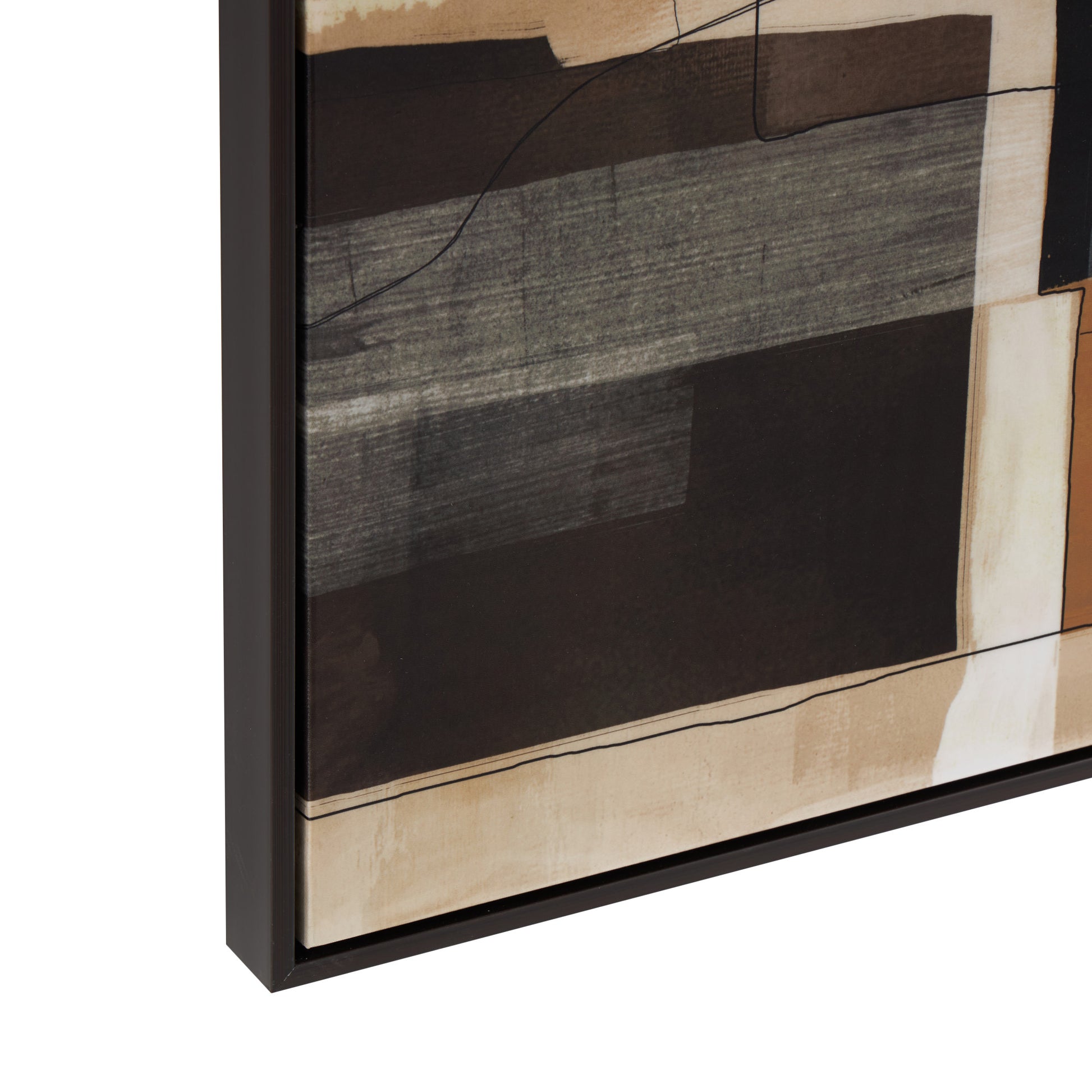 Geometric Beige Canvas Living Room Framed Wall Art with Black and Brown Accents