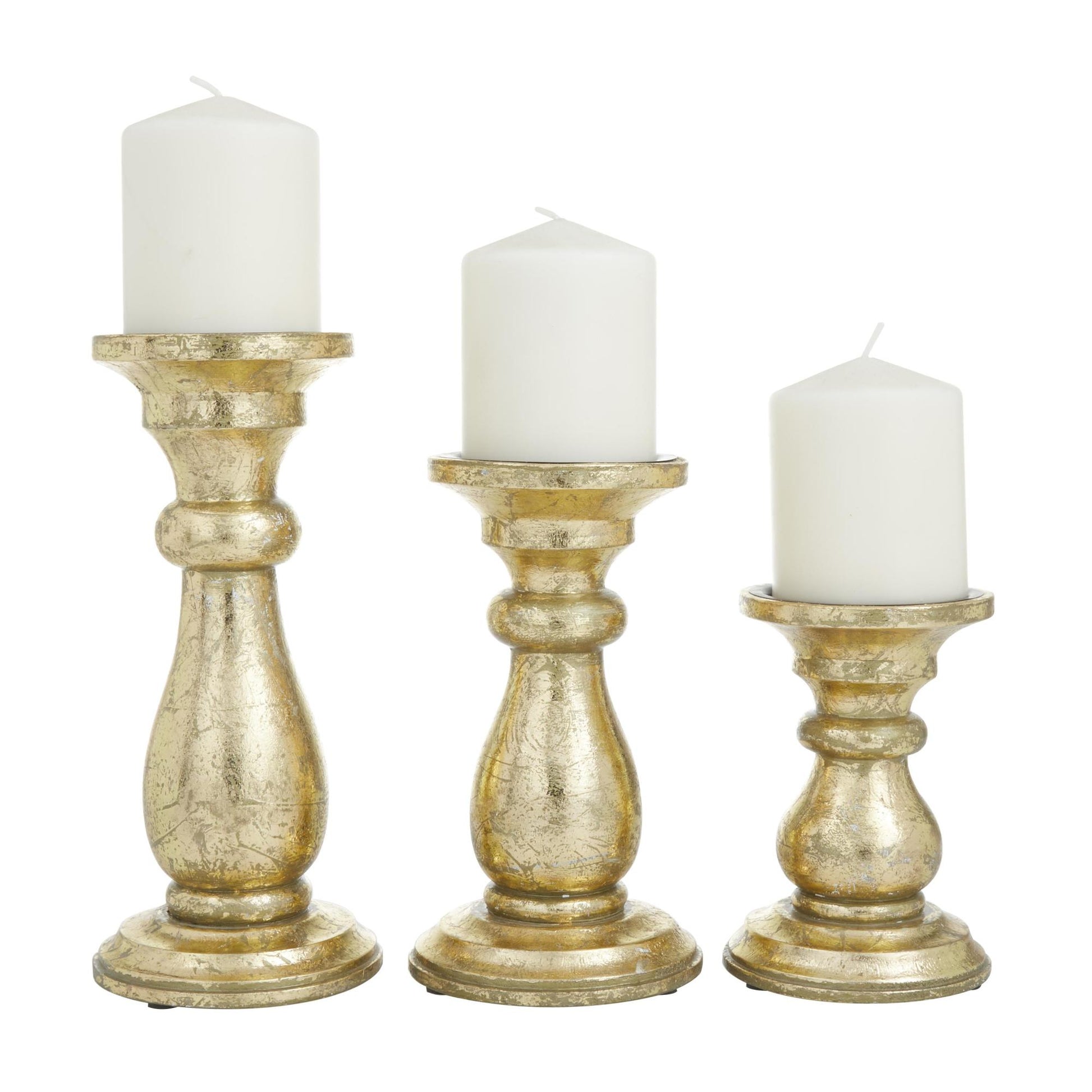 Set of 3 Mango Wood Turned Style Pillar Decorative Candle Holder