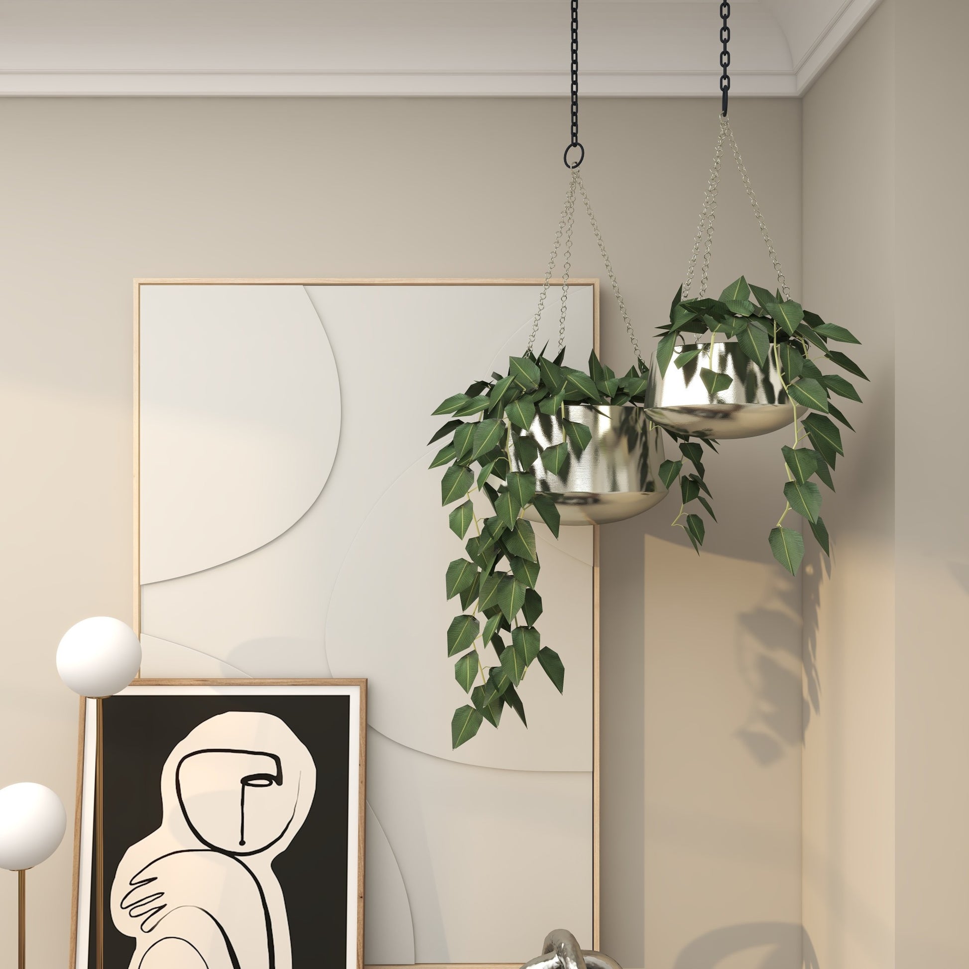 Set of 2 Metal Hanging Dome Indoor Outdoor Wall Planter with Chain