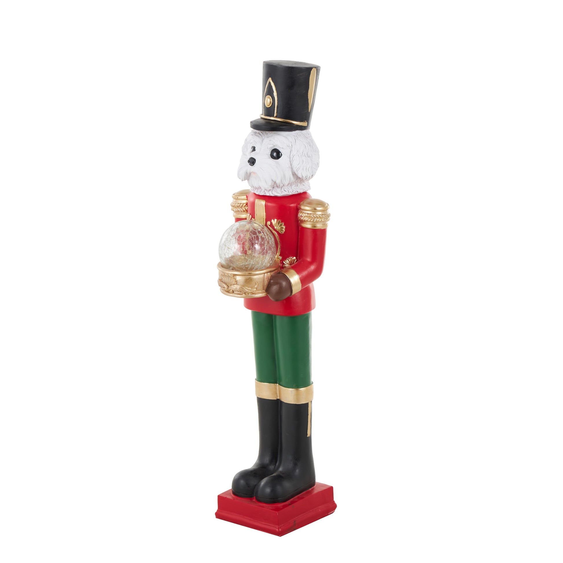 Dog Red Fiberglass Tall Soldier Nutcracker Decorative Christmas Sculpture with LED Light Snow Globe
