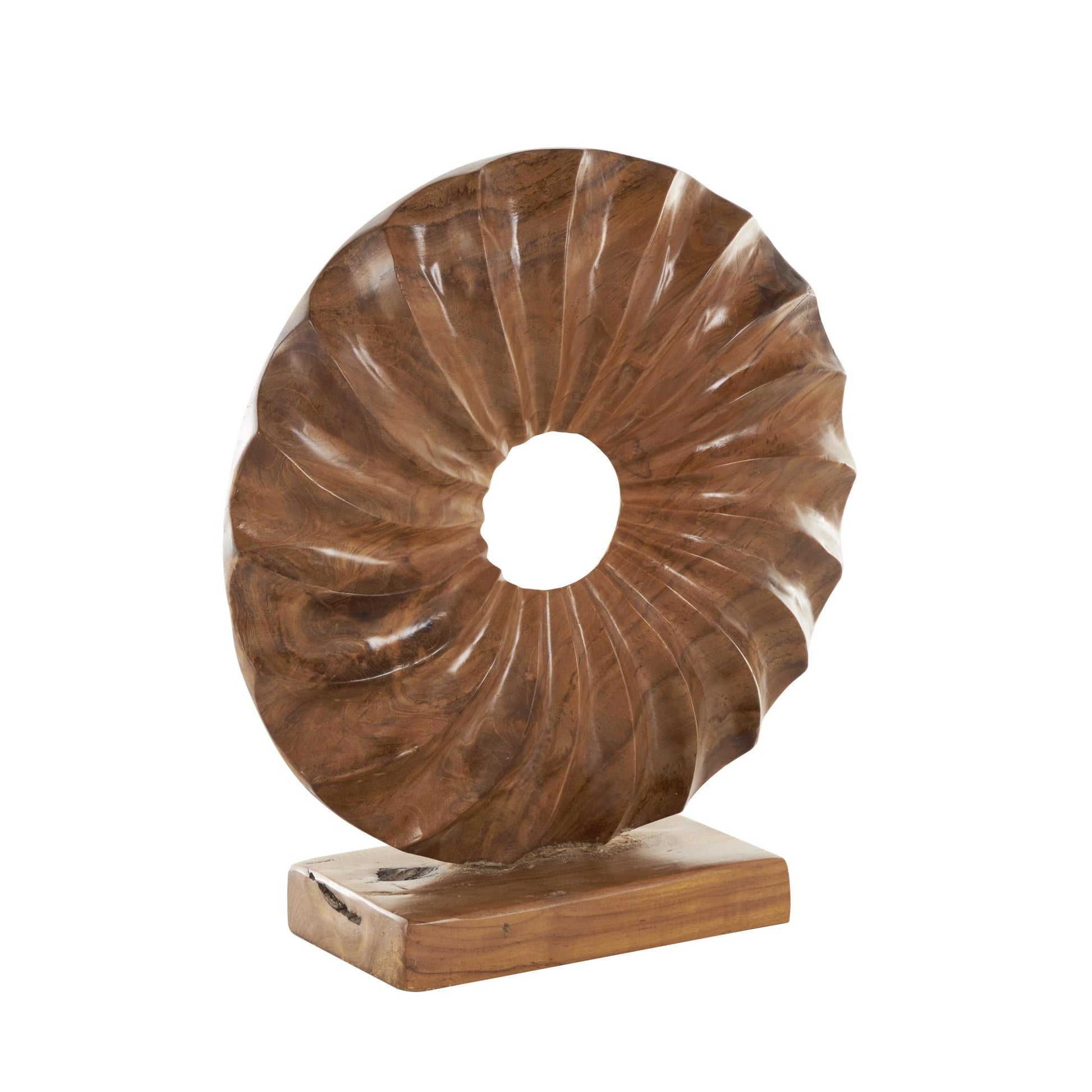 Sun Brown Teak Wood Handmade Dimensional Circular Decorative Sculpture with Center Cutout