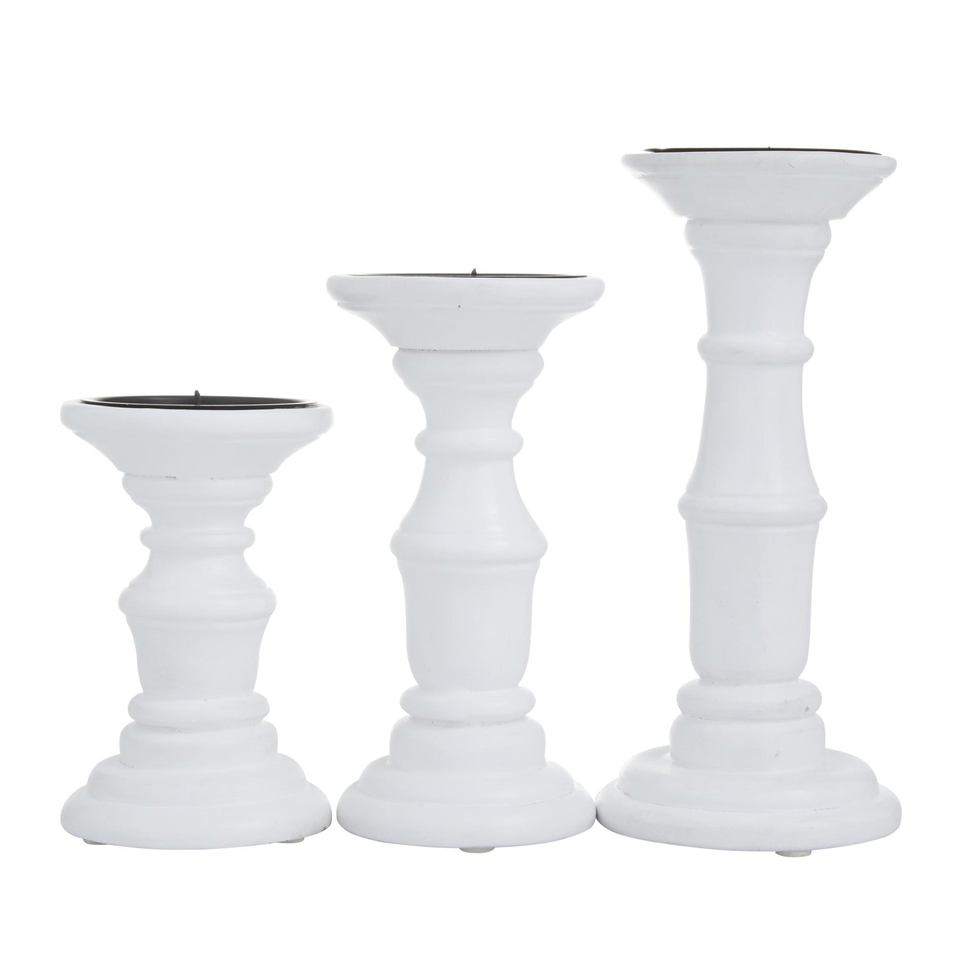 Set of 3 Mango Wood Turned Style Pillar Decorative Candle Holder