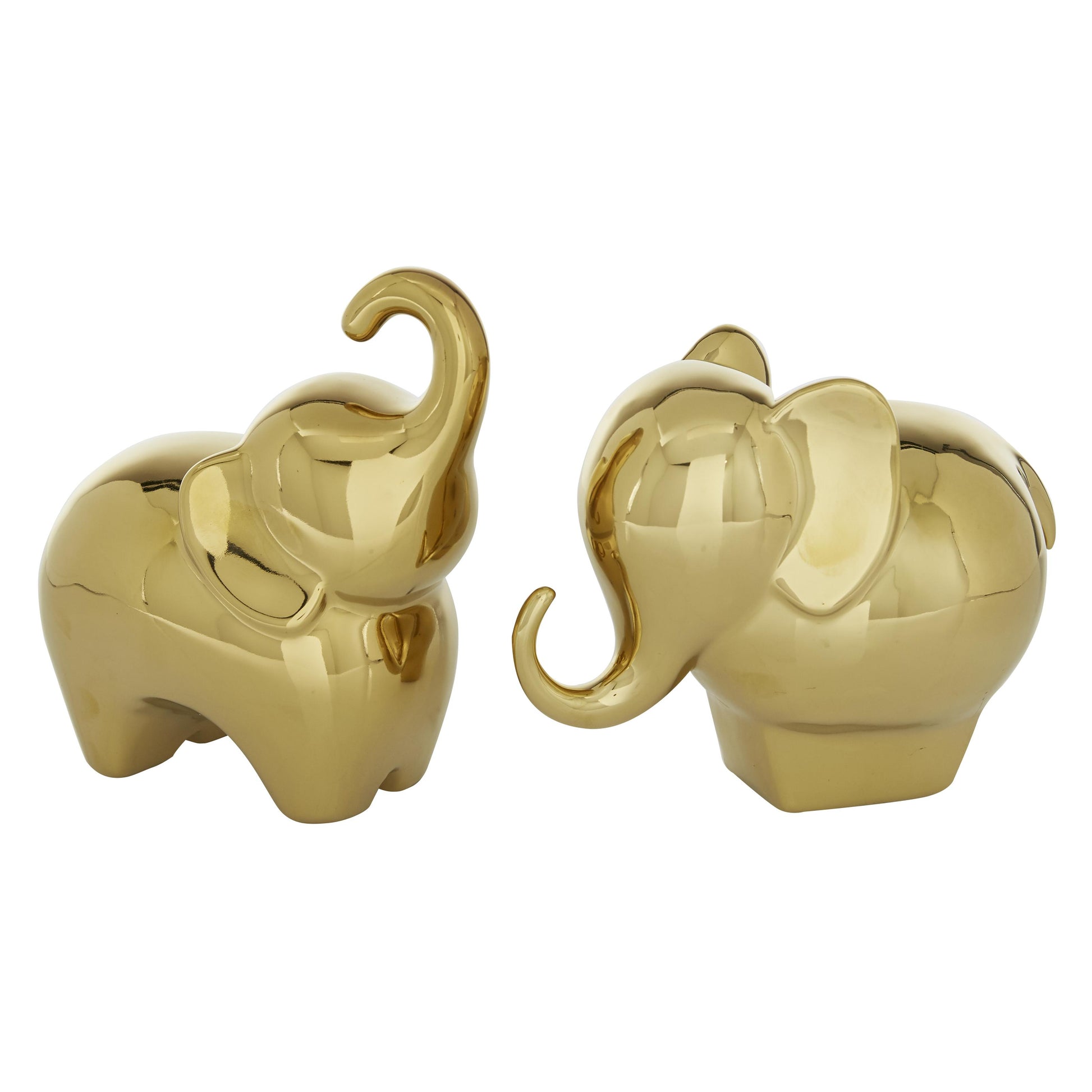 Set of 2 Elephant Porcelain Ceramic Decorative Sculpture