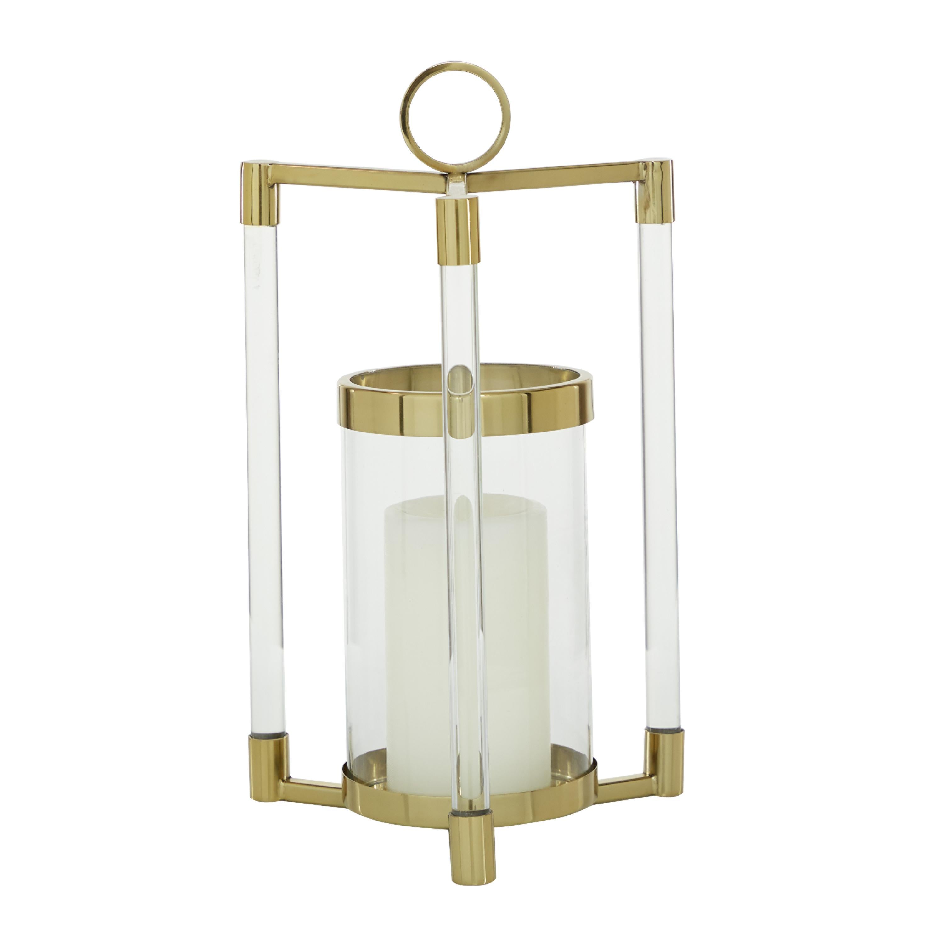 Gold Stainless Steel Metal Decorative Indoor Outdoor Candle Lantern with Acrylic Accents