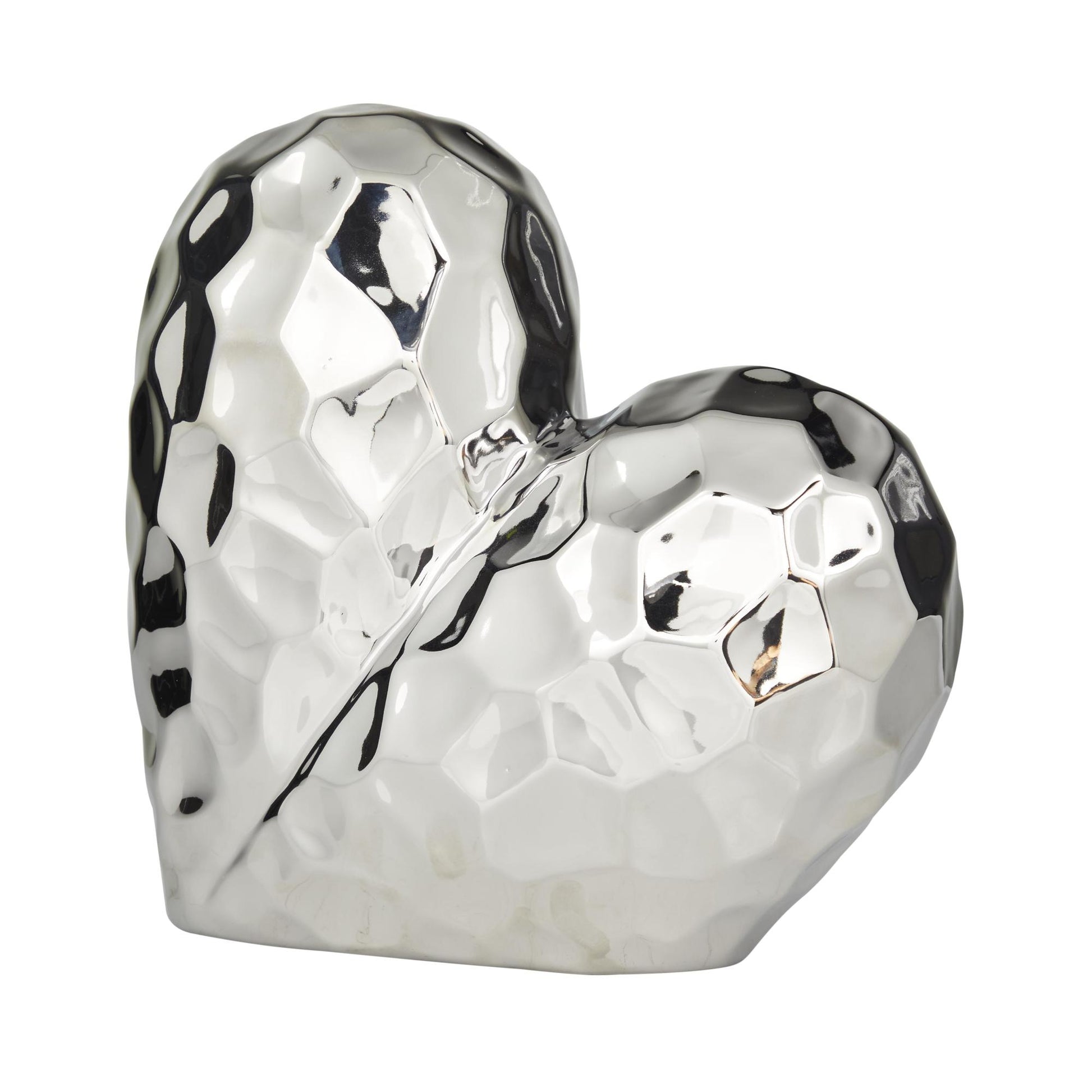 Heart Porcelain Ceramic Dimensional Origami Inspired Angled Decorative Sculpture with Faceted Exterior