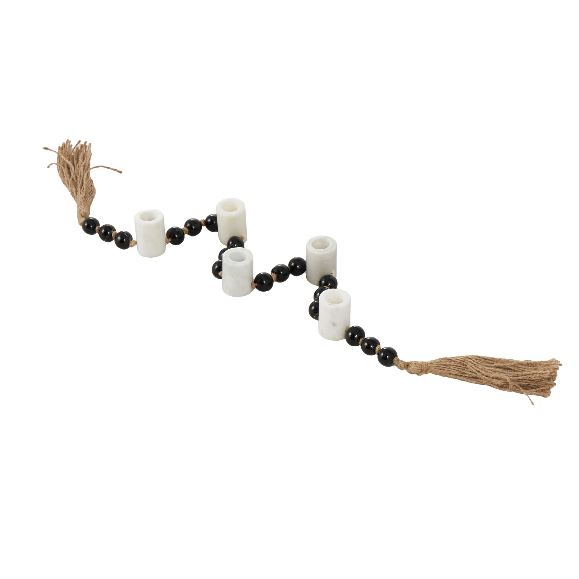 Mango Wood Garland Decorative Candle Holder with Tassel