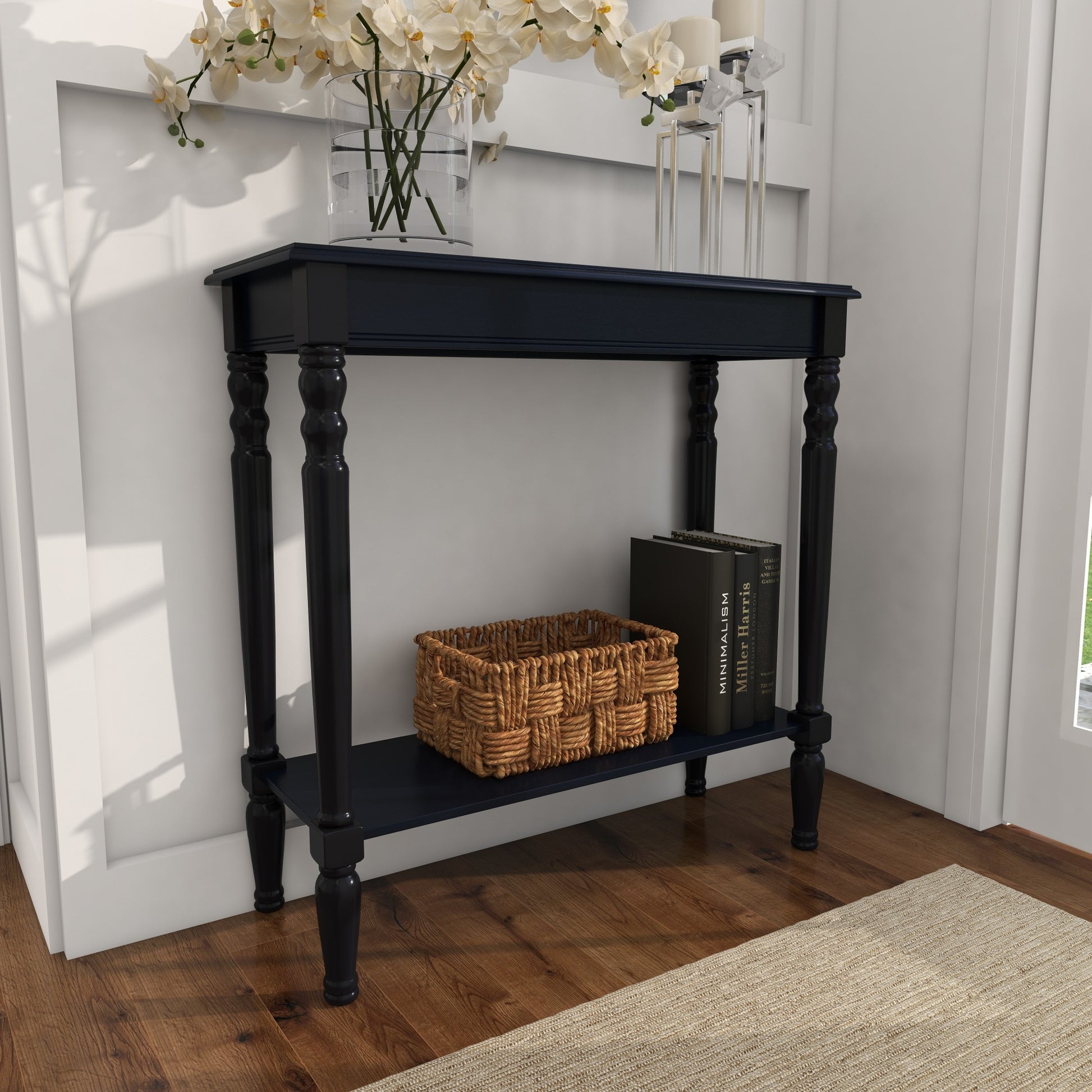 Black Wood Slim Turned Living Room Console Table
