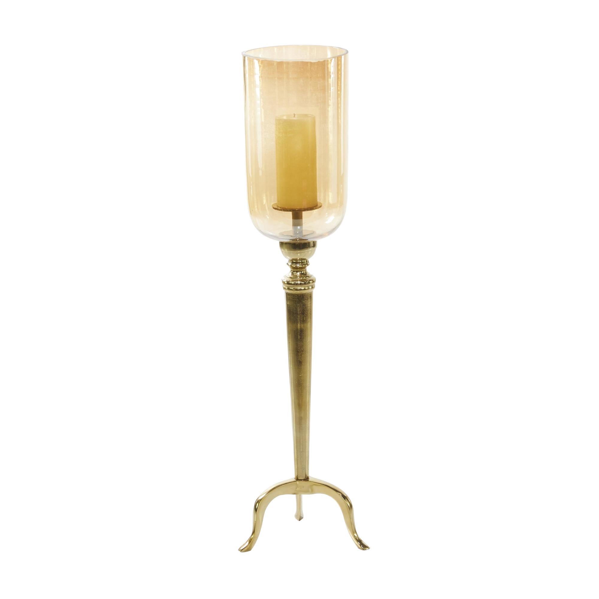 Gold Aluminum Metal Single Candle Room Hurricane Lamp