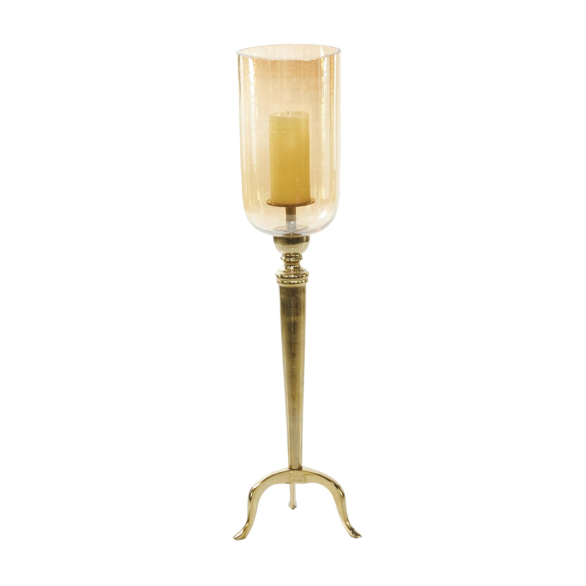 Gold Aluminum Metal Single Candle Room Hurricane Lamp