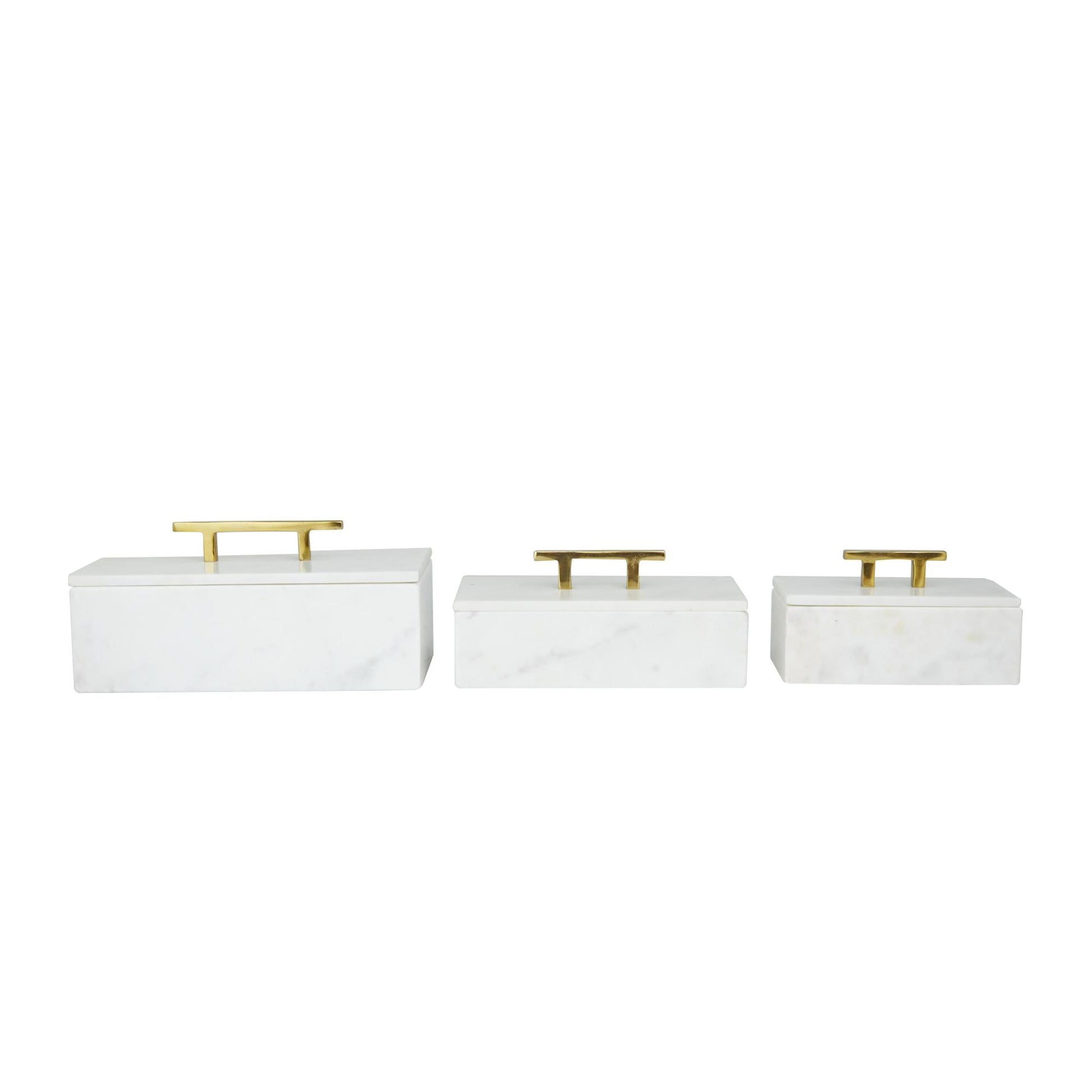 Set of 3 Marble Decorative Box with Aluminum Bar Handles Set of 3 12", 10", 8"W
