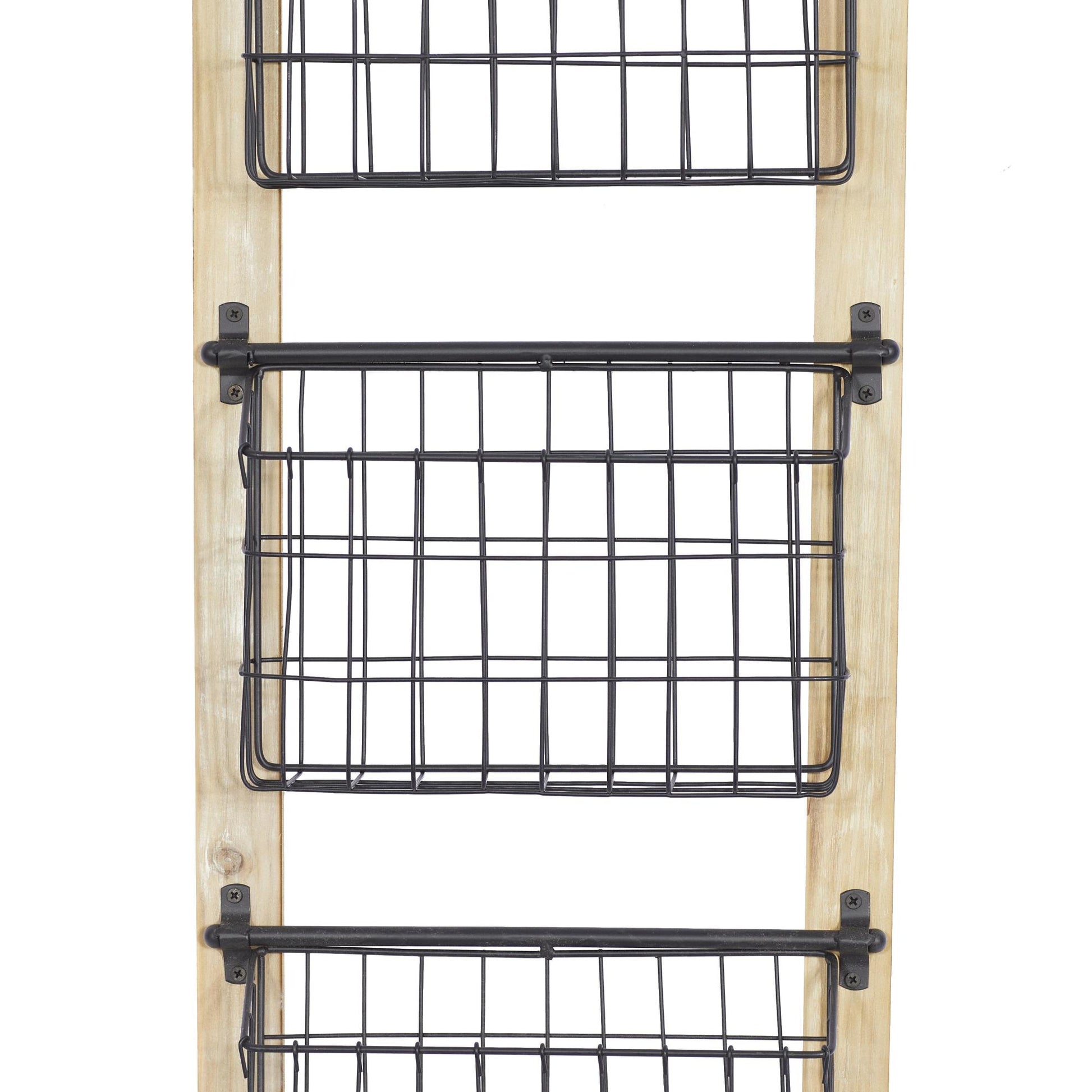 Black Metal 3 Slot Decorative Magazine Rack Holder with Suspended Baskets