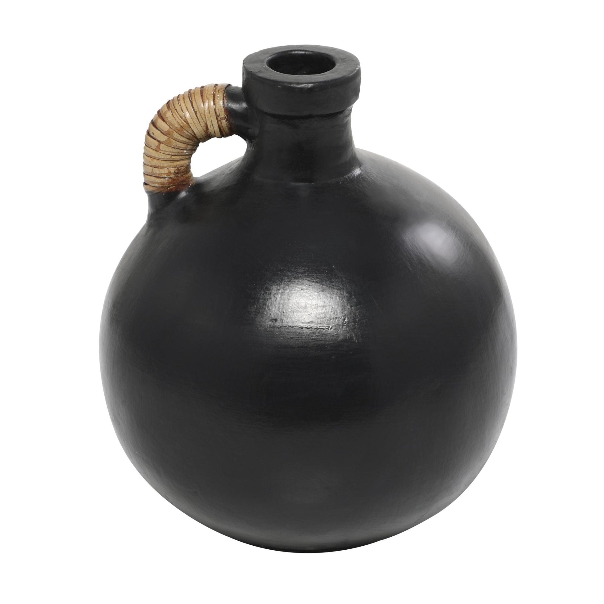 Ceramic Jug Inspired Decorative Vase with Rattan Wrapped Handle