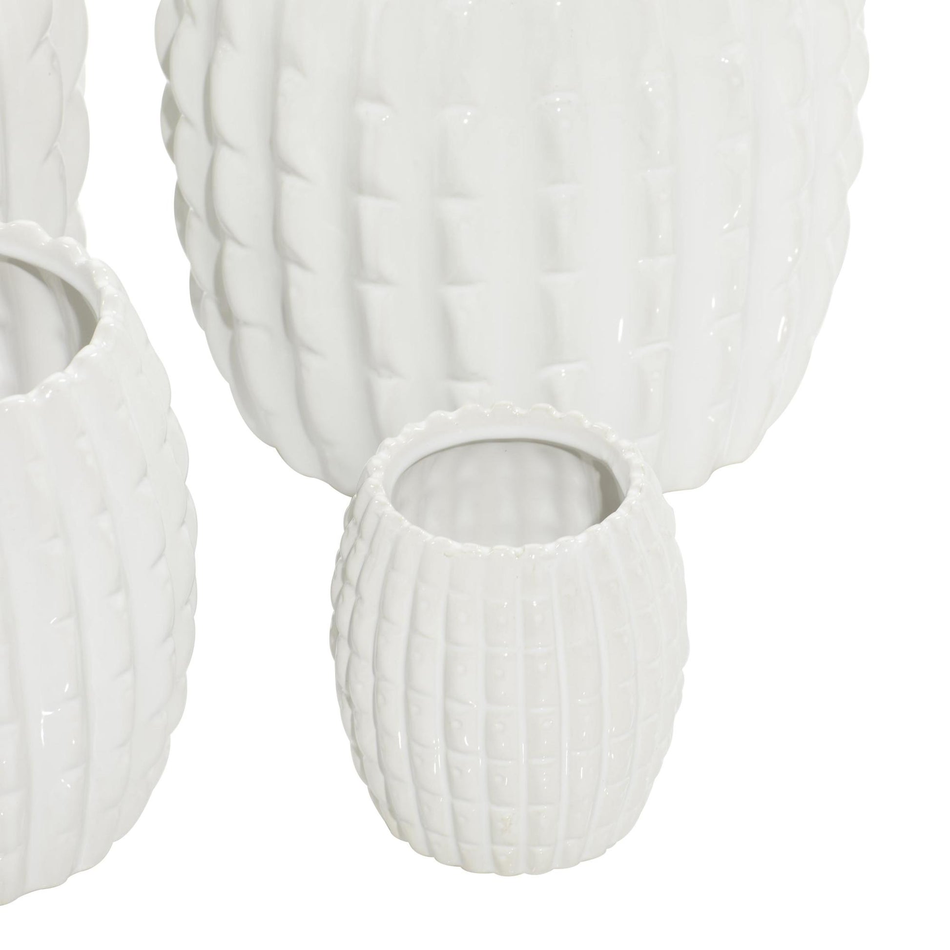 Set of 4 White Ceramic Indoor Outdoor Planter