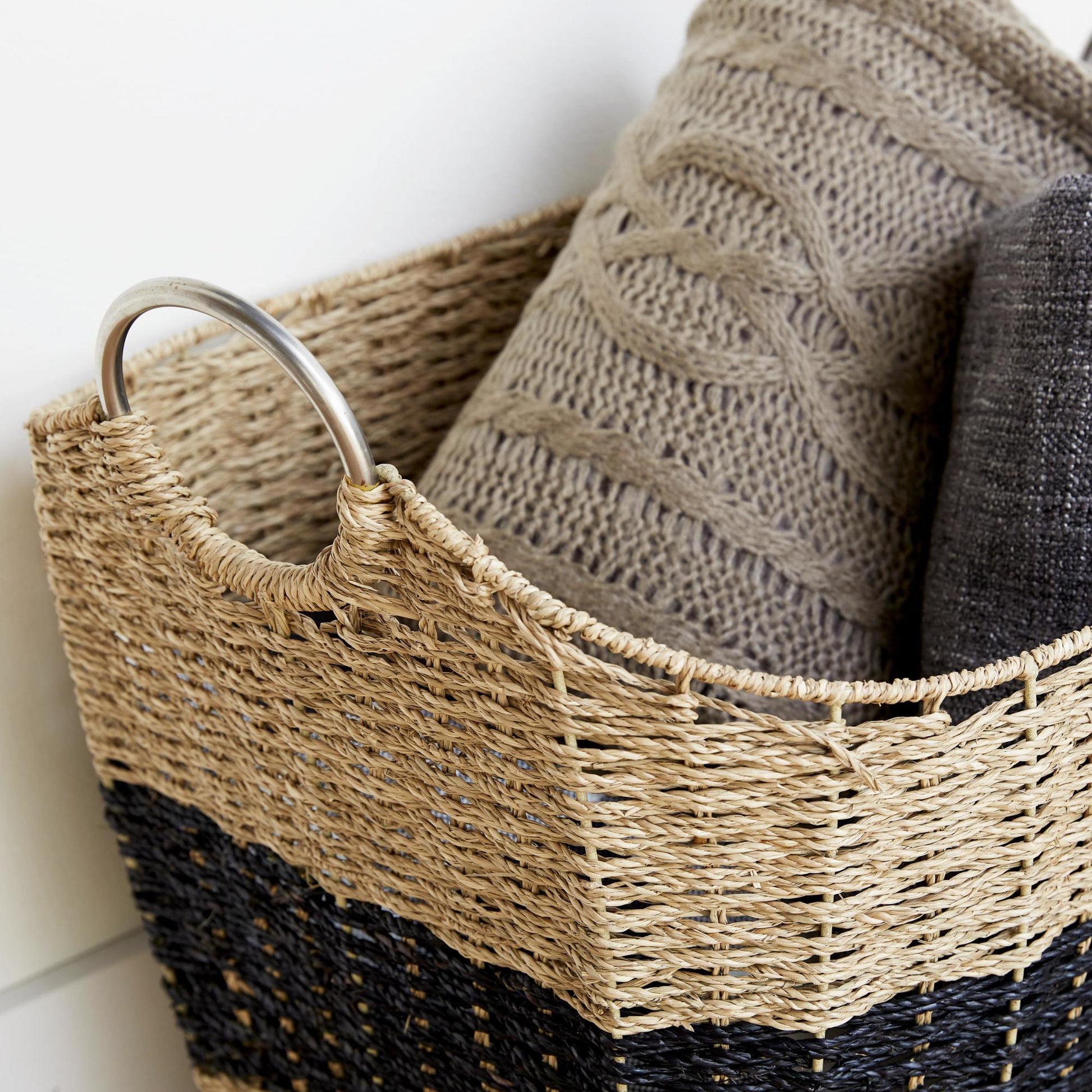 Seagrass Handmade Decorative and Functional Storage Basket with Metal Handles 21" x 18" x 18"