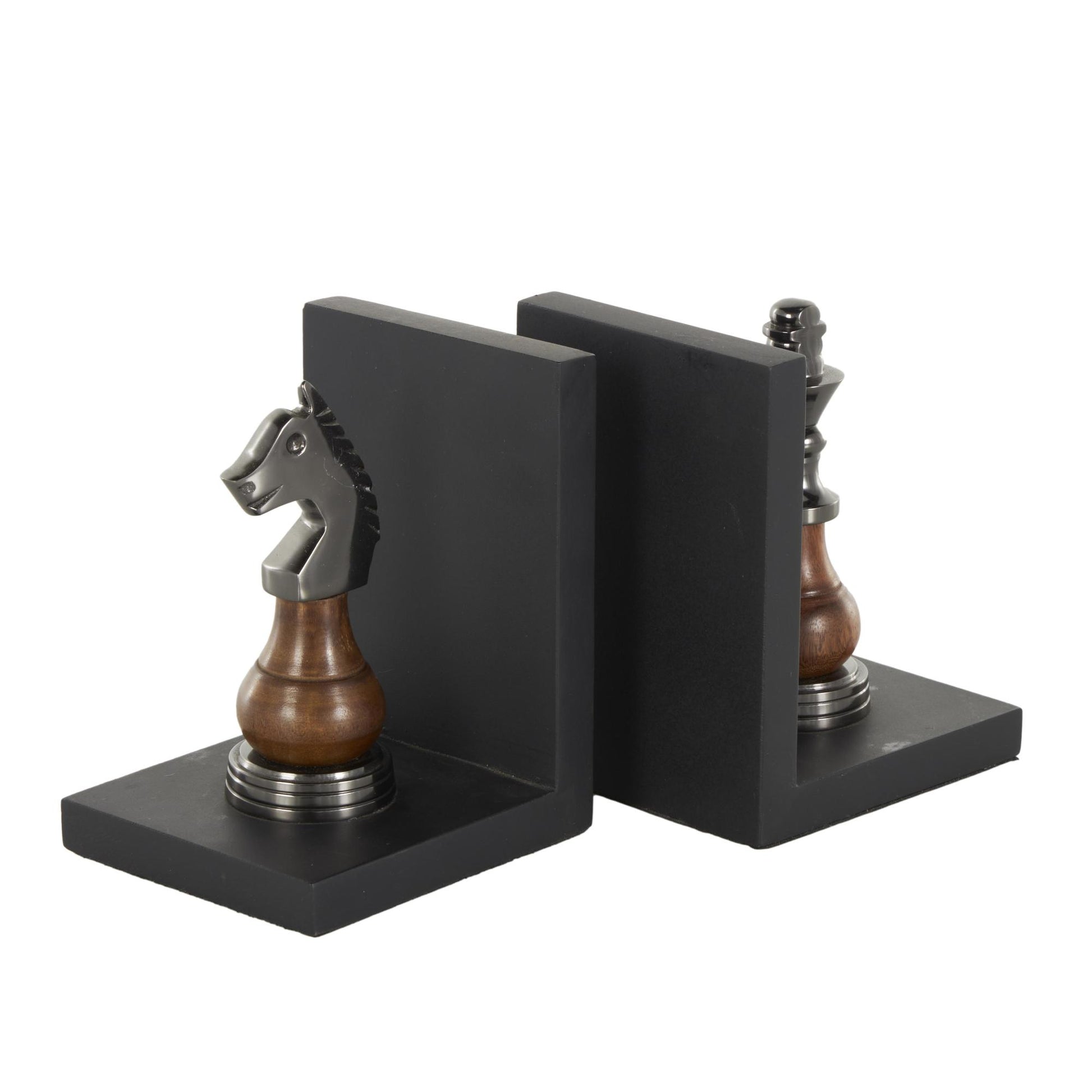 Set of 2 Chess Aluminum Metal Decorative Bookends with Aluminum Accents Set of 2 4"W, 7"H