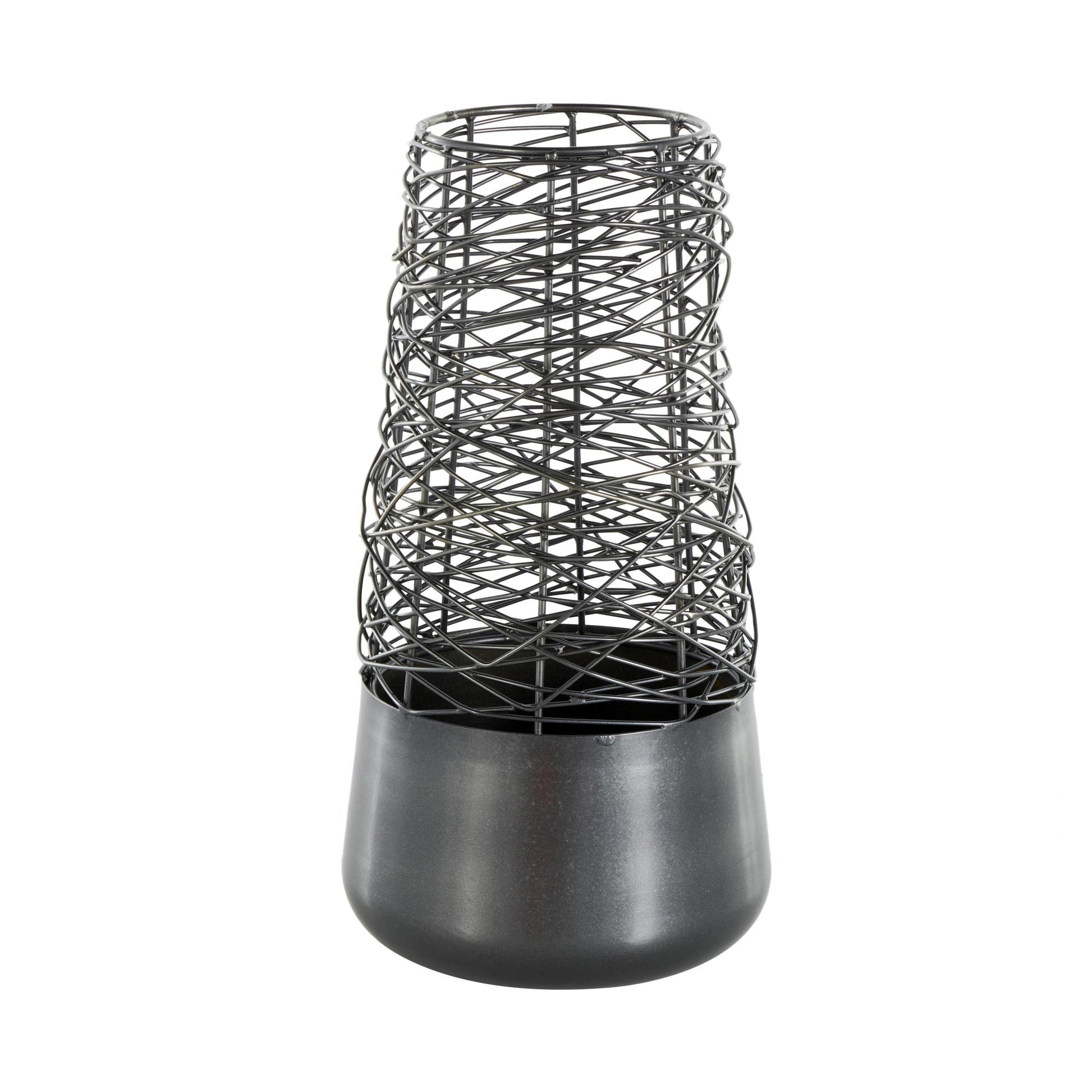 Abstract Black Metal Intertwined Wire Decorative Vase with Solid Matte Base