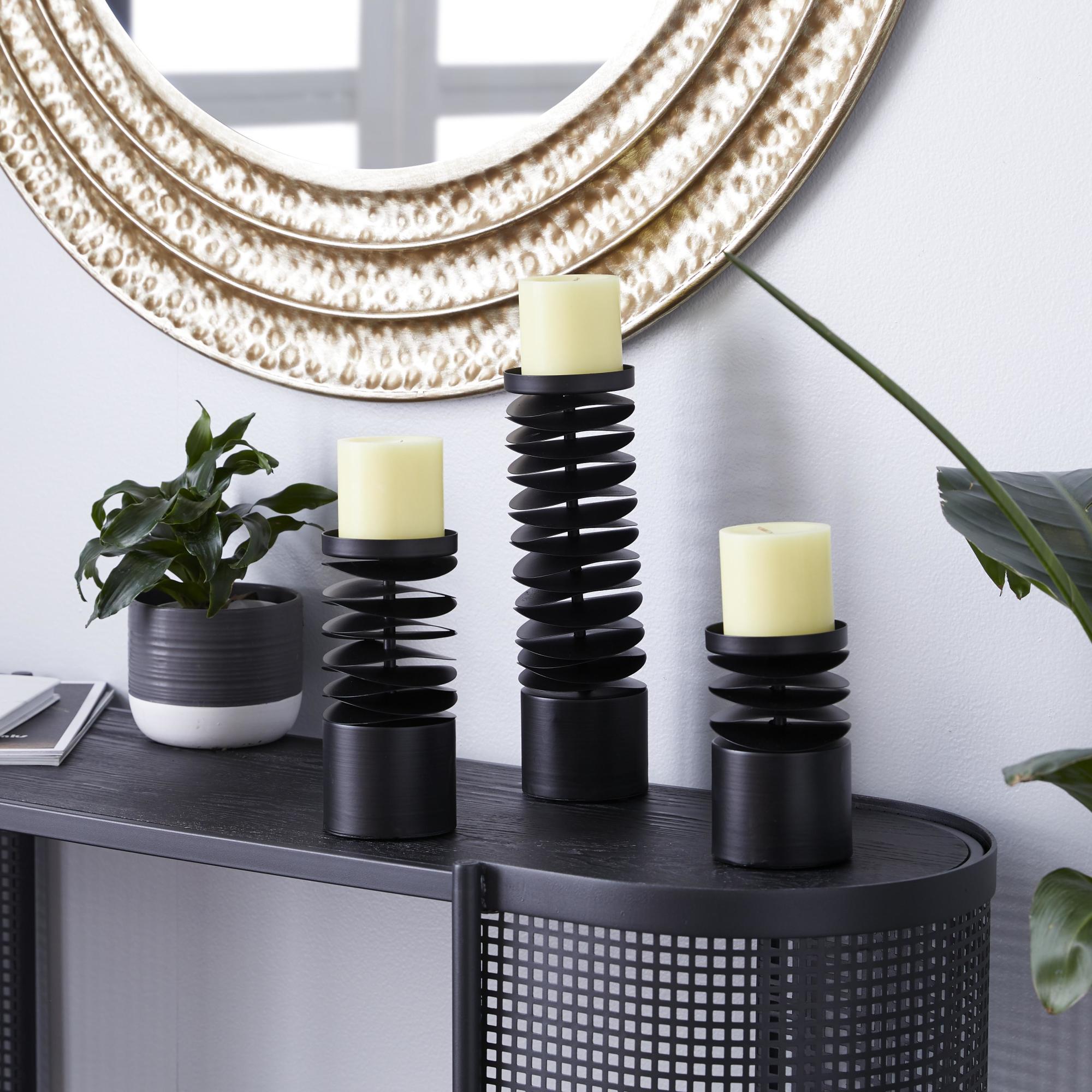 Set of 3 Black Metal Decorative Candle Holder