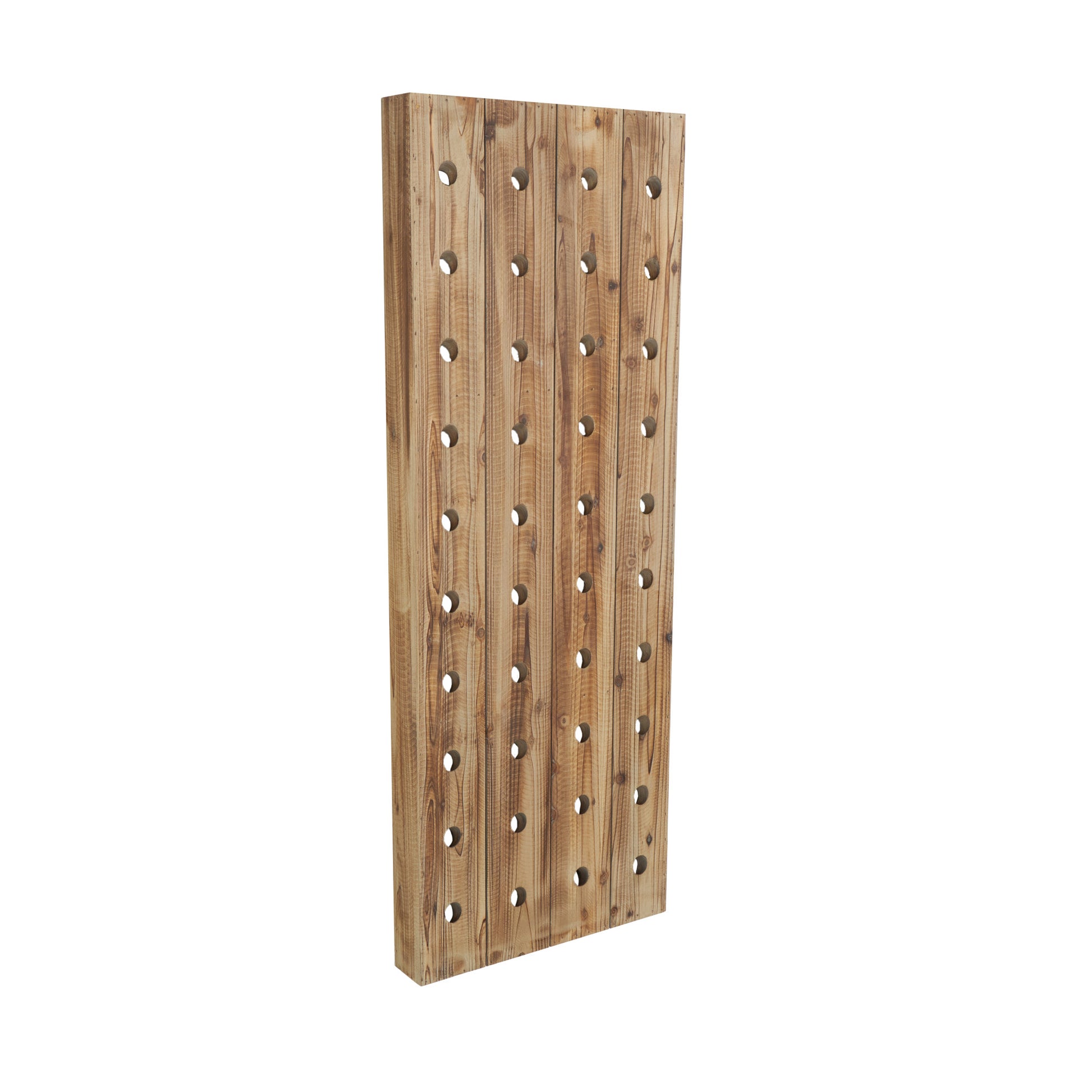 Brown Wood Tall 40 Hole Display Wall Wine Rack