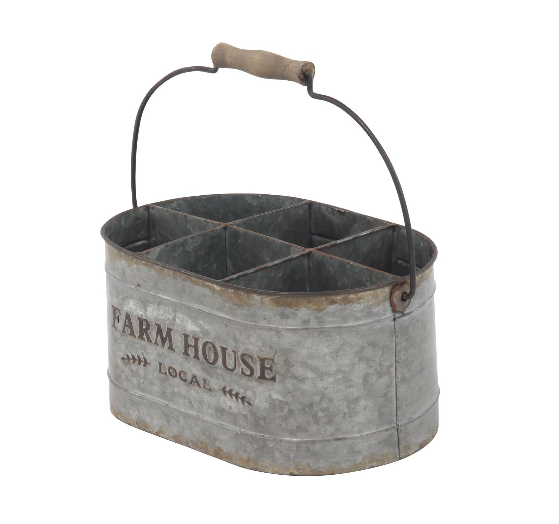 Gray Metal Galvanized Farm House 6 Bottle Kitchen Wine Holder