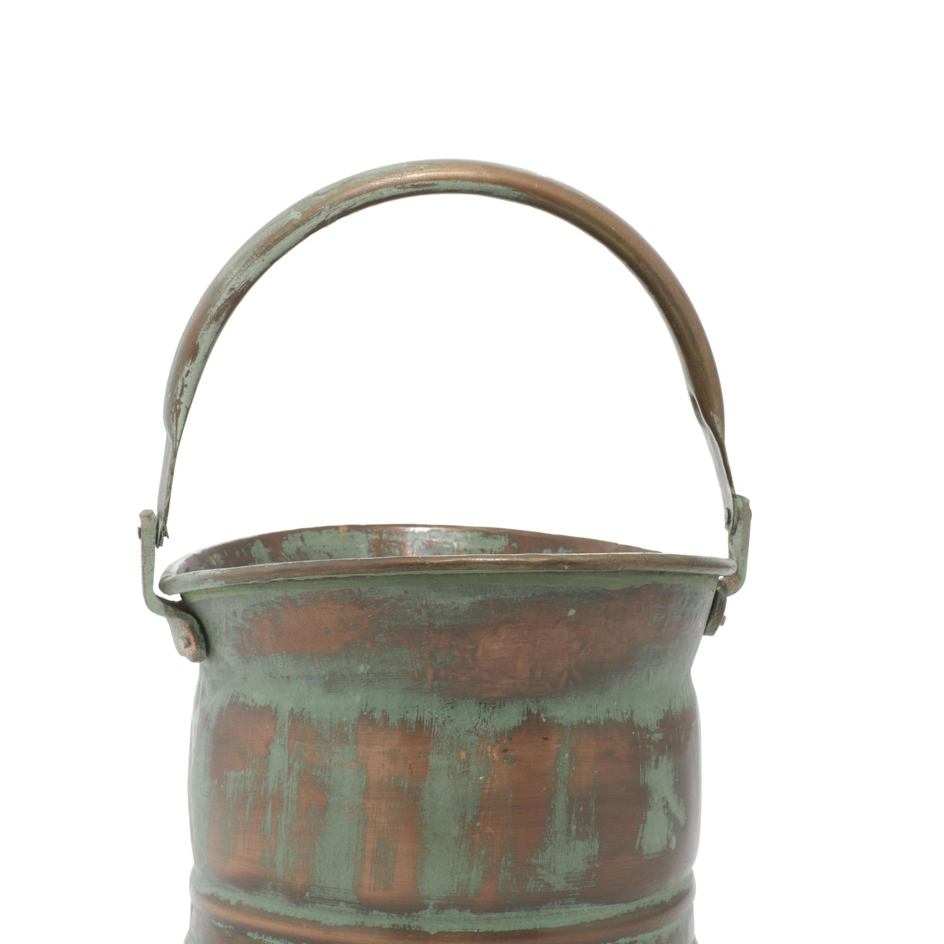 Set of 3 Copper Metal Patina Tulip Style Bucket Indoor Outdoor Planter with Stationary Handles