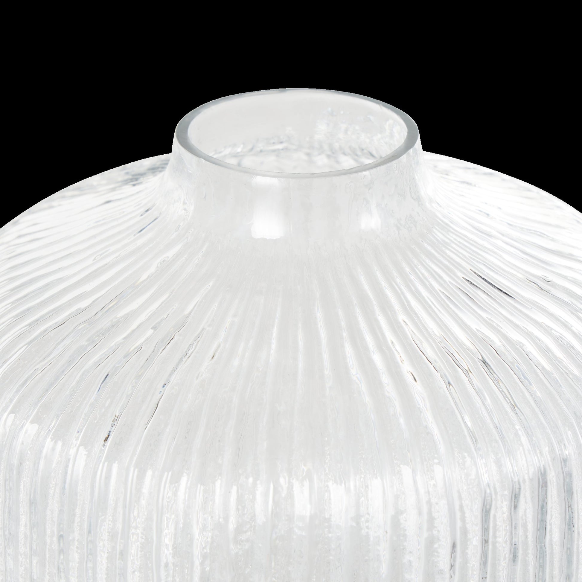Clear Glass Short Round Ribbed Fluted Decorative Vase