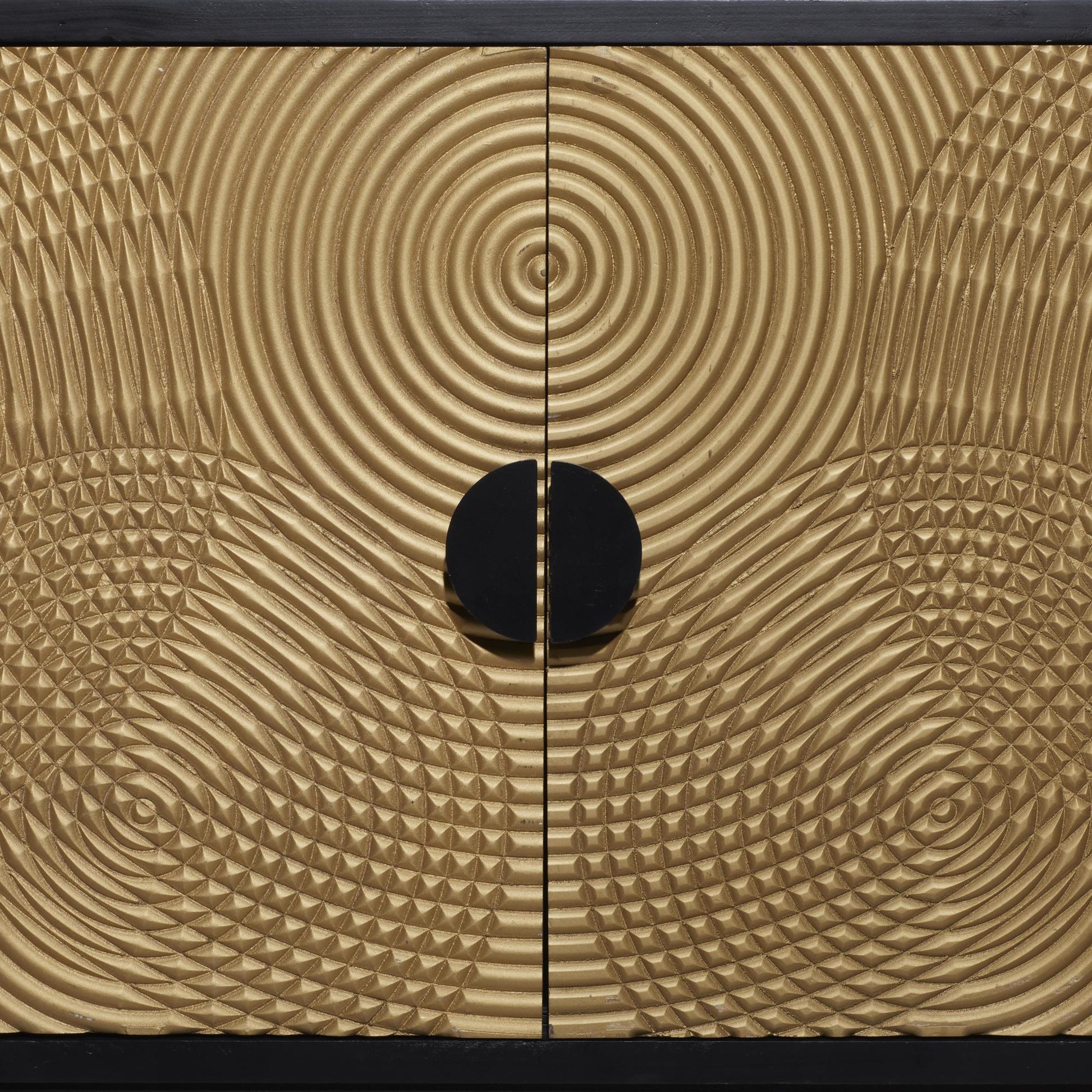 Geometric Bronze Wood Relief Ripple Design 2 Door Room Cabinet with Crescent Moon Handles