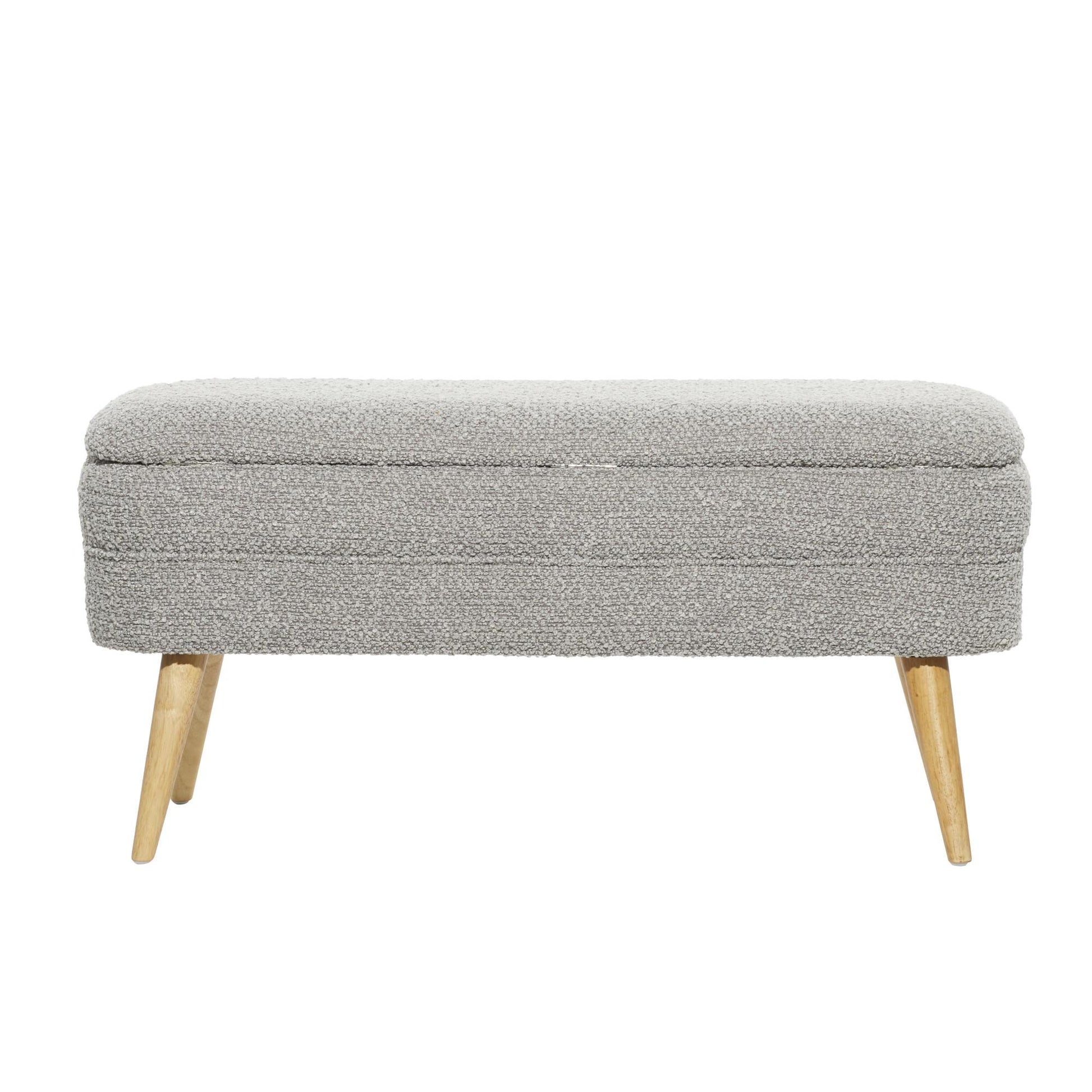 Gray Polyester Rounded Upholstered Boucle Room Storage Bench with Tapered Wood Legs