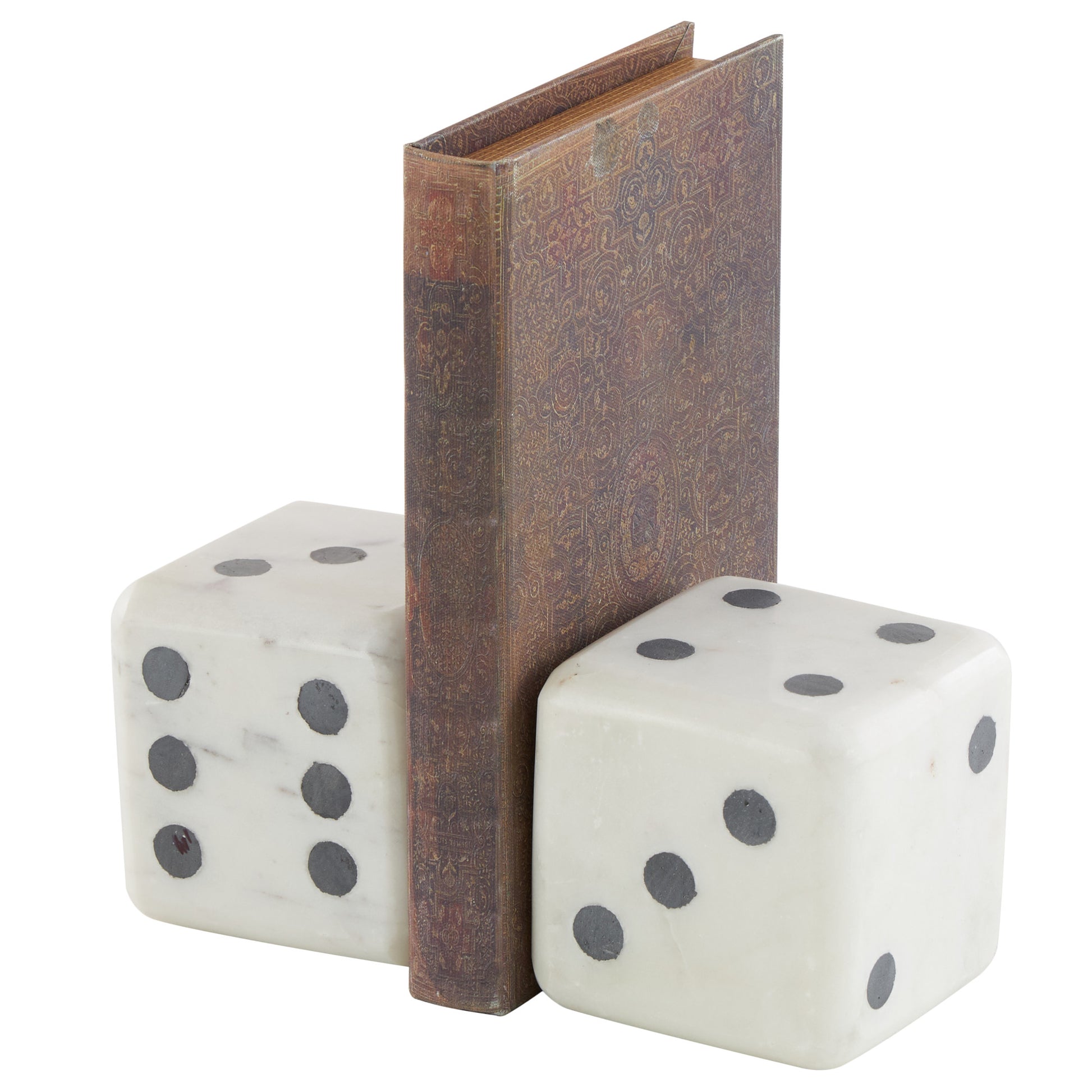 Set of 2 Marble Dice Decorative Bookends with White Accents Set of 2 4"W, 4"H