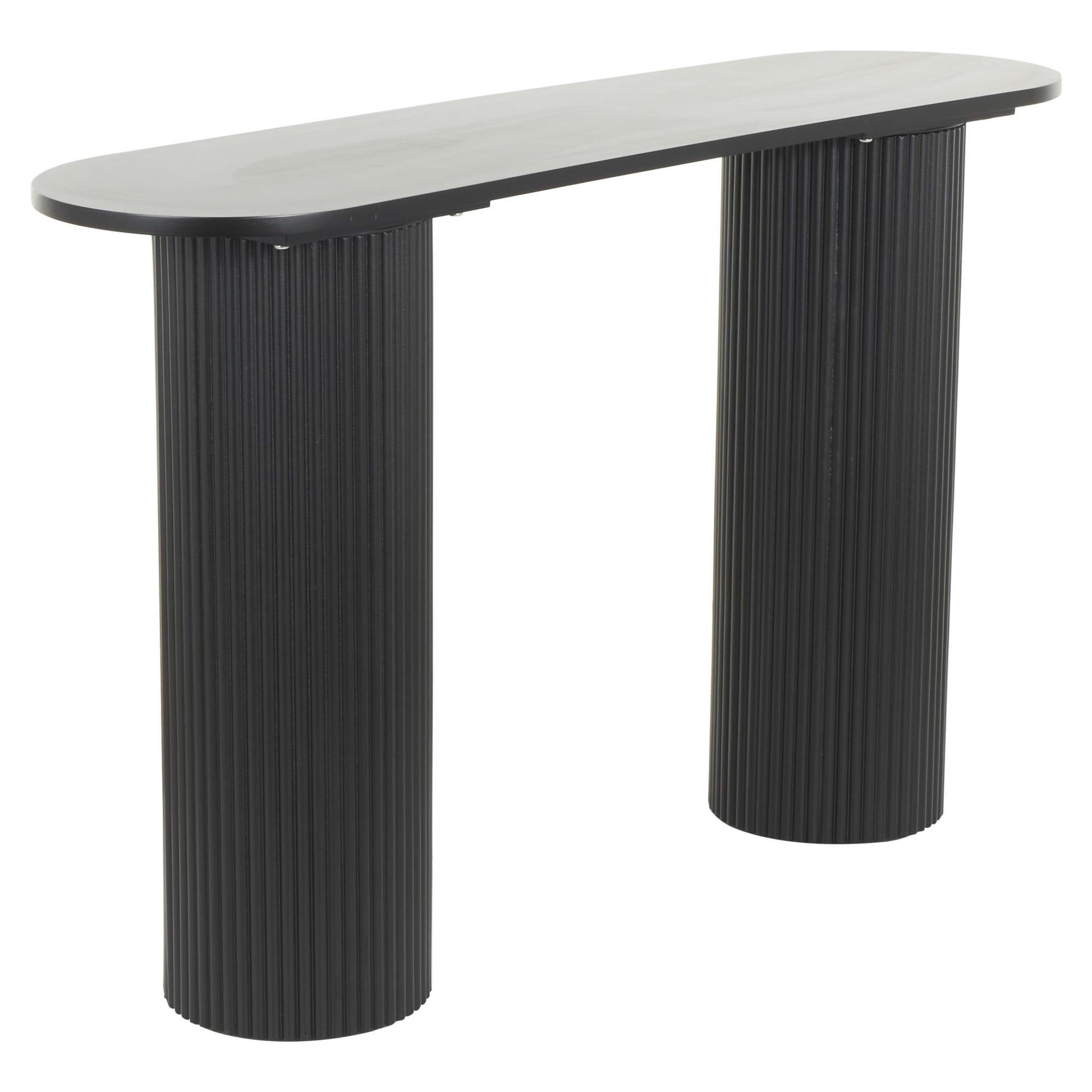Geometric Black Wooden Oval Living Room Console Table with Ribbed Pillar Legs
