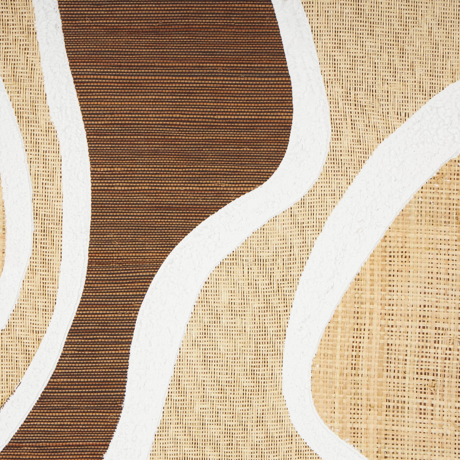 Set of 2 Abstract Brown Wood Textured Wavy Living Room Framed Wall Art with White and Tan Accents