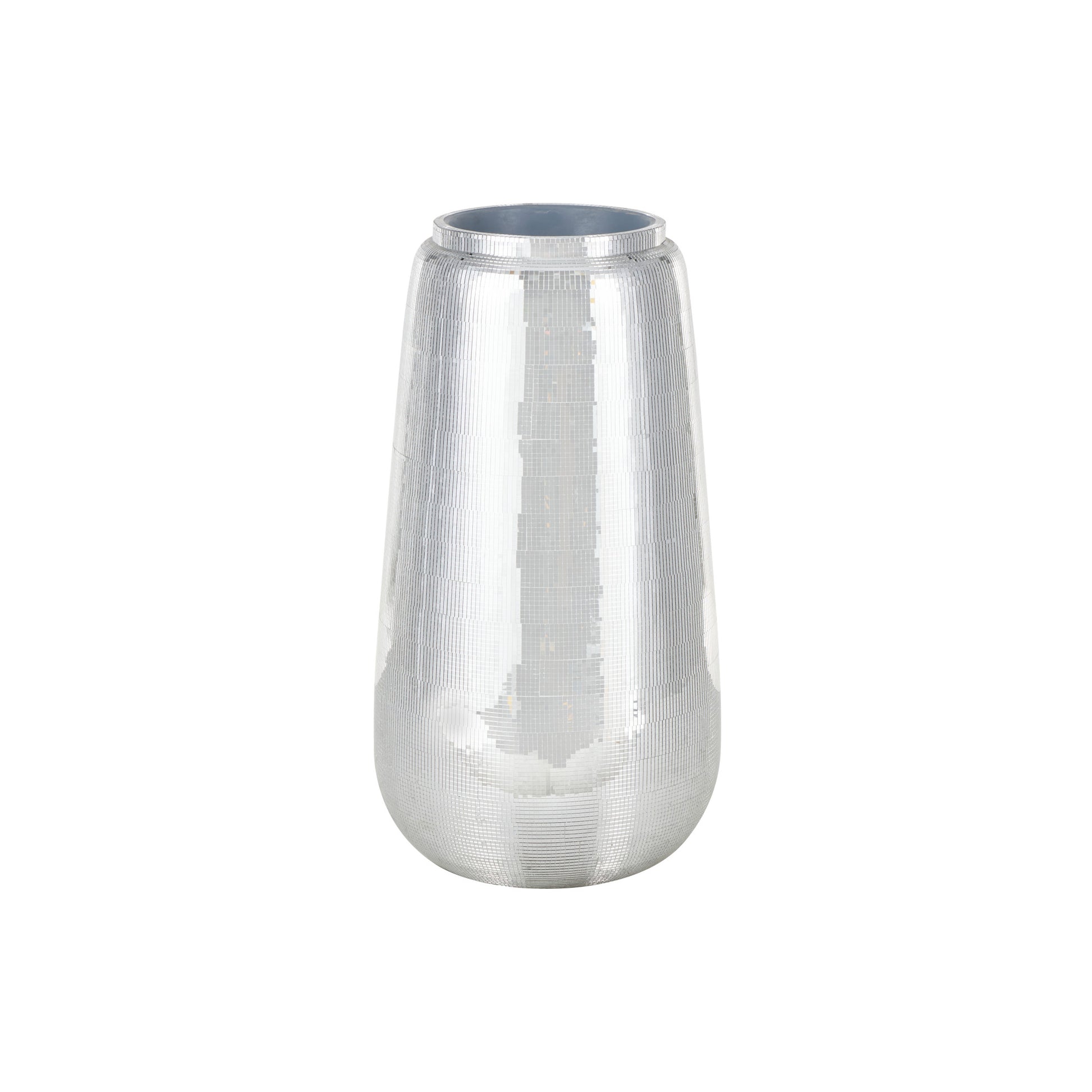 Silver Fiberglass Mosaic Floor Decorative Vase with Blue Interior