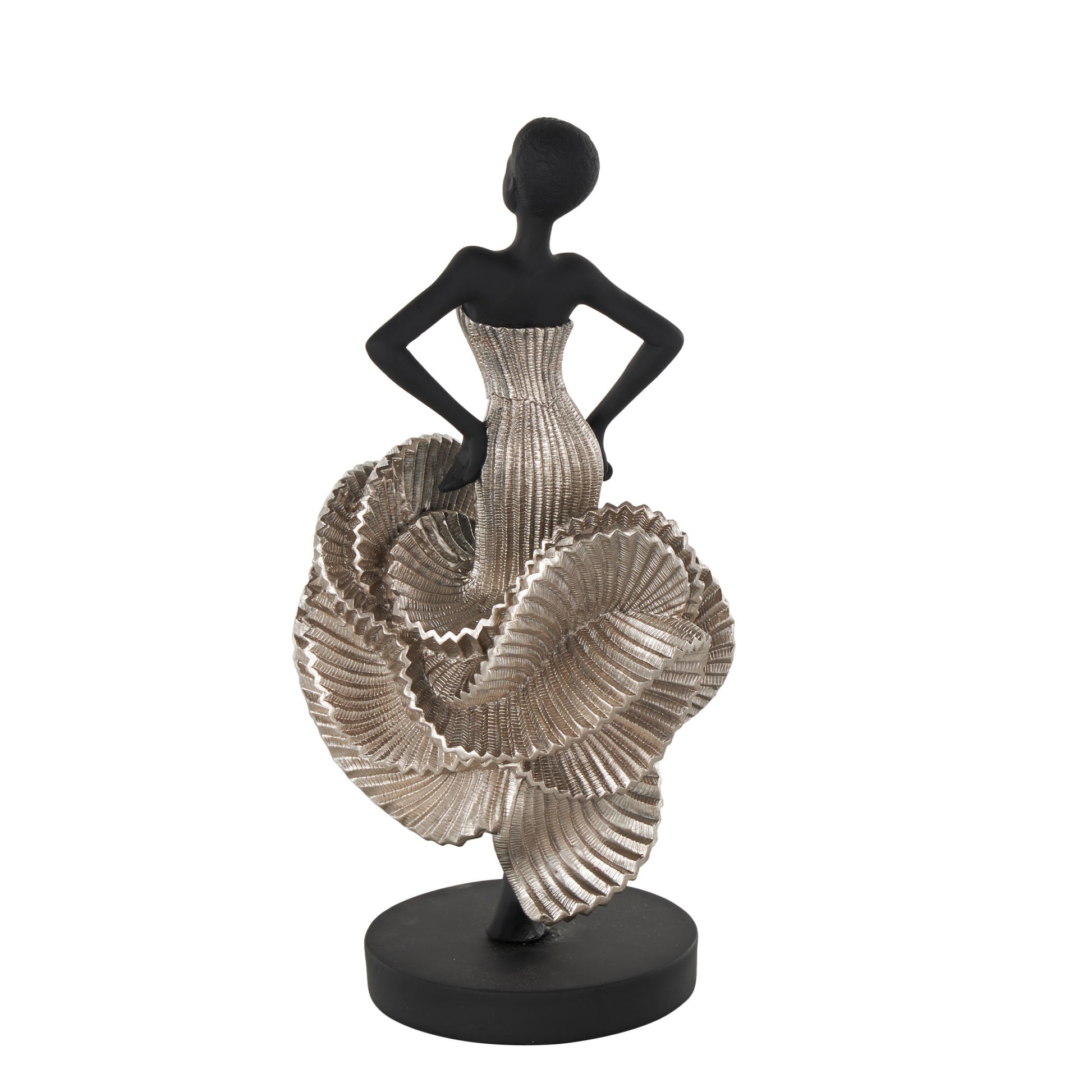 Dancer Black Polyresin Decorative Sculpture with Silver Dress