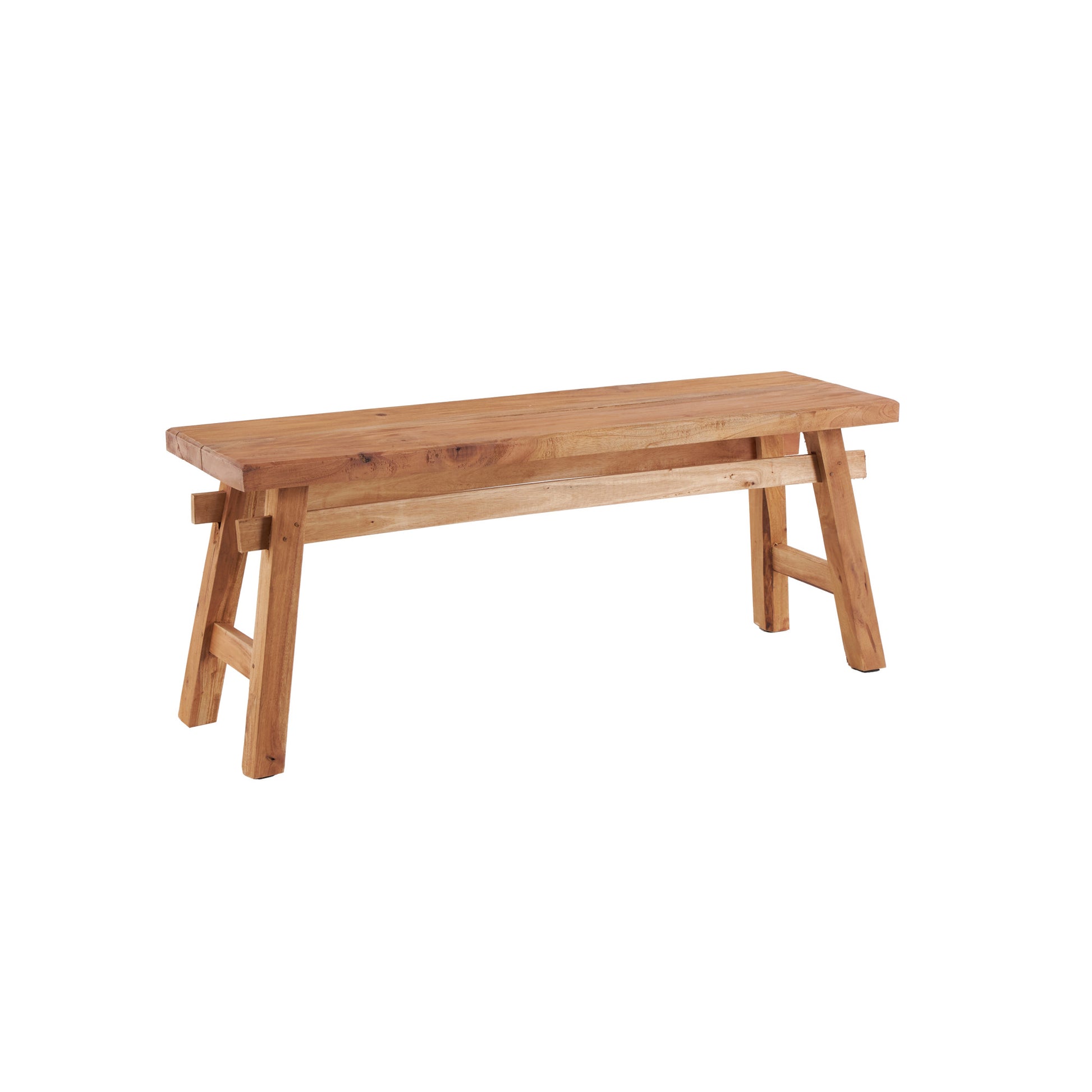 Brown Reclaimed Wood Handmade Home Bench with Natural Finish and High Trestle Legs