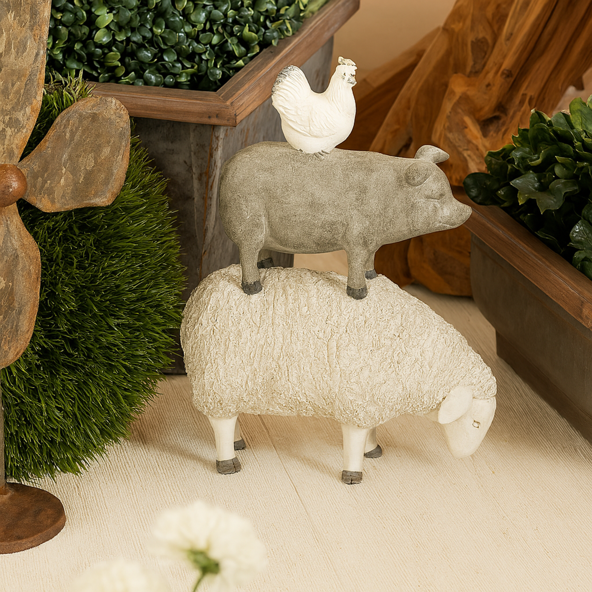 Farm Animals Gray Polyresin Stacked Decorative Sculpture