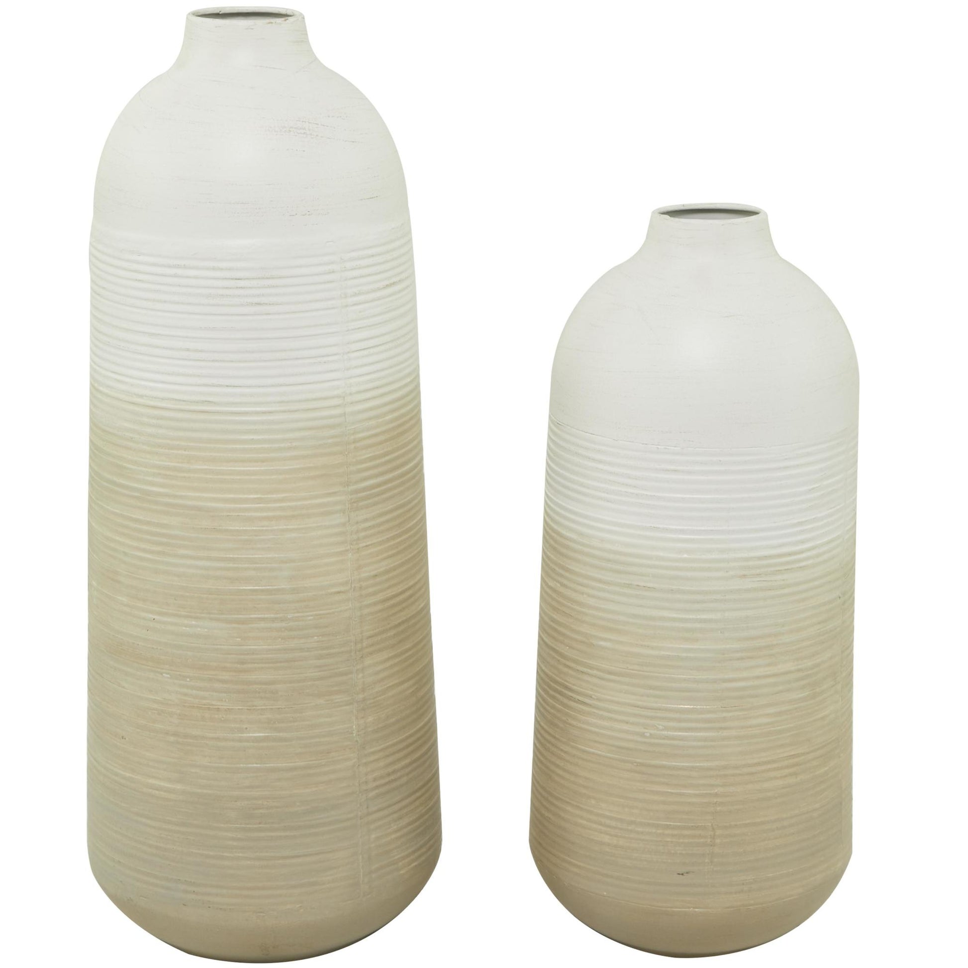 Set of 2 Brown Metal Decorative Vase with Embossed Ribbing
