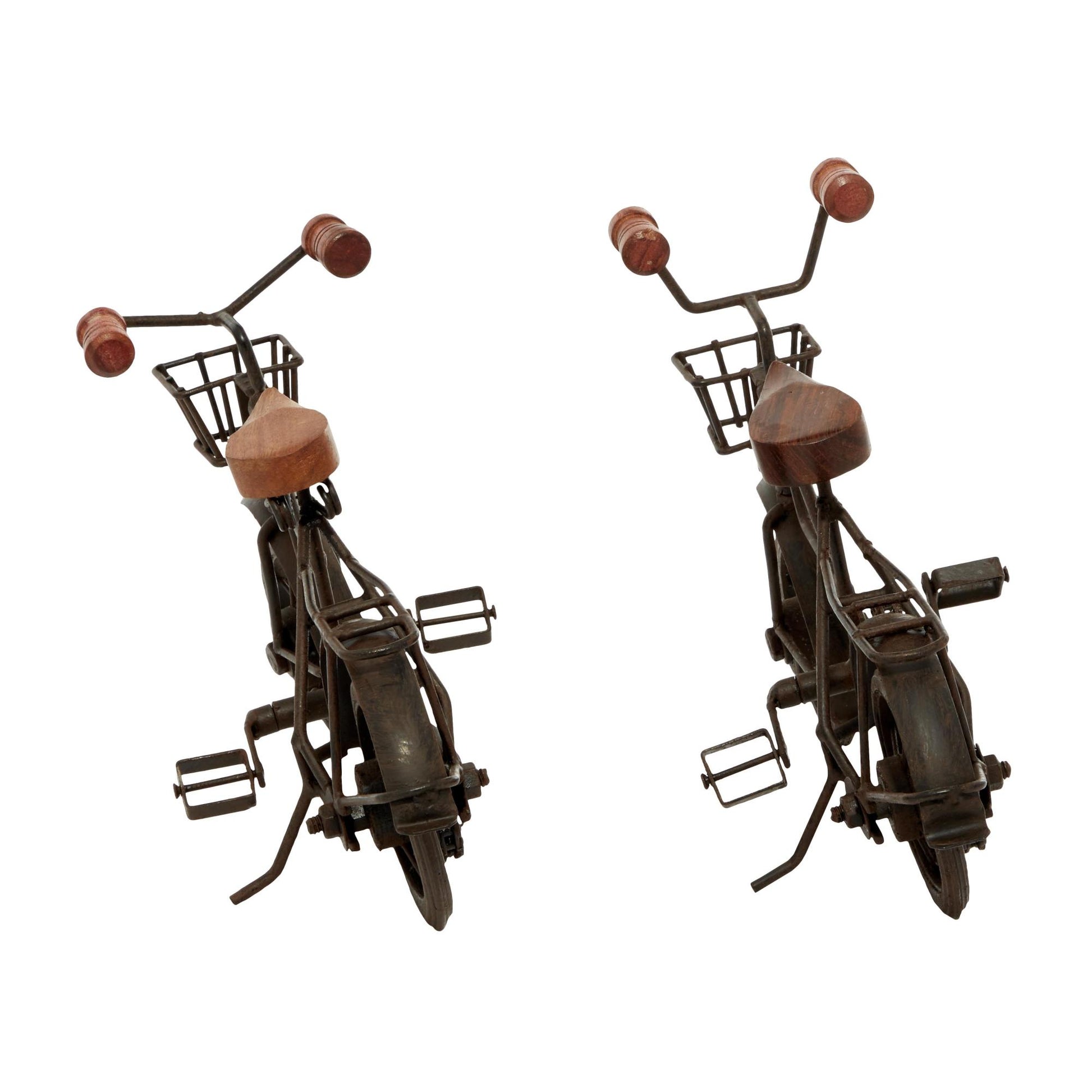 Set of 2 Bike Metal Decorative Sculpture with Wood Accents