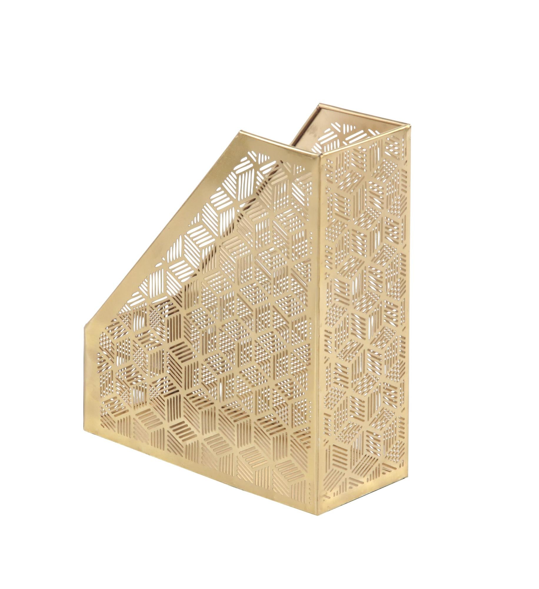 CosmoLiving by Cosmopolitan Floral Metal Single Slot Decorative Magazine Holder with Laser Carved Design