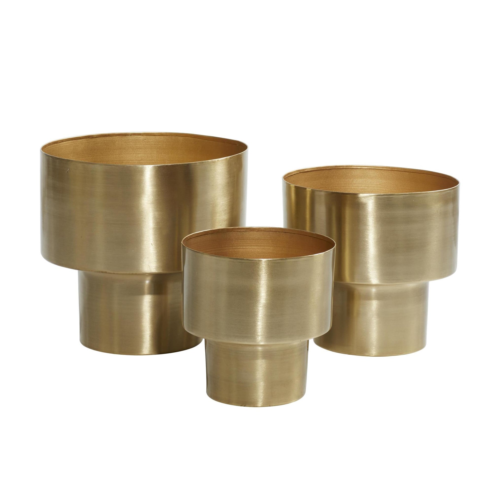 Set of 3 Gold Metal Brushed Indoor Outdoor Planter