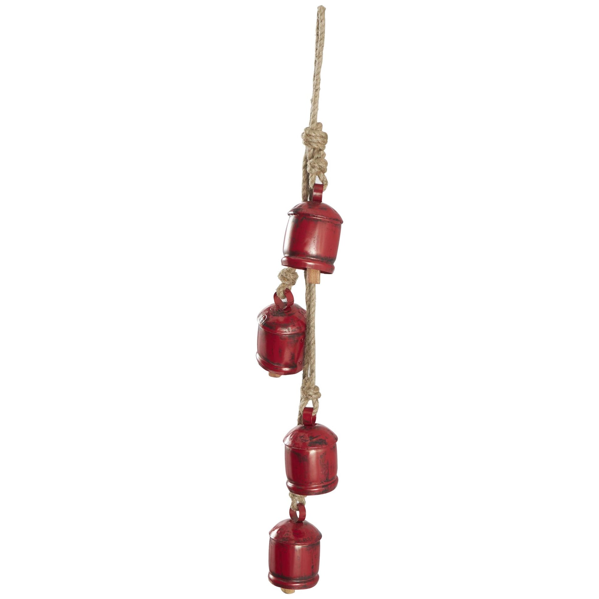 Metal Tibetan Inspired Indoor Outdoor Decorative Cow Bells with 4 Bells on Jute Hanging Rope
