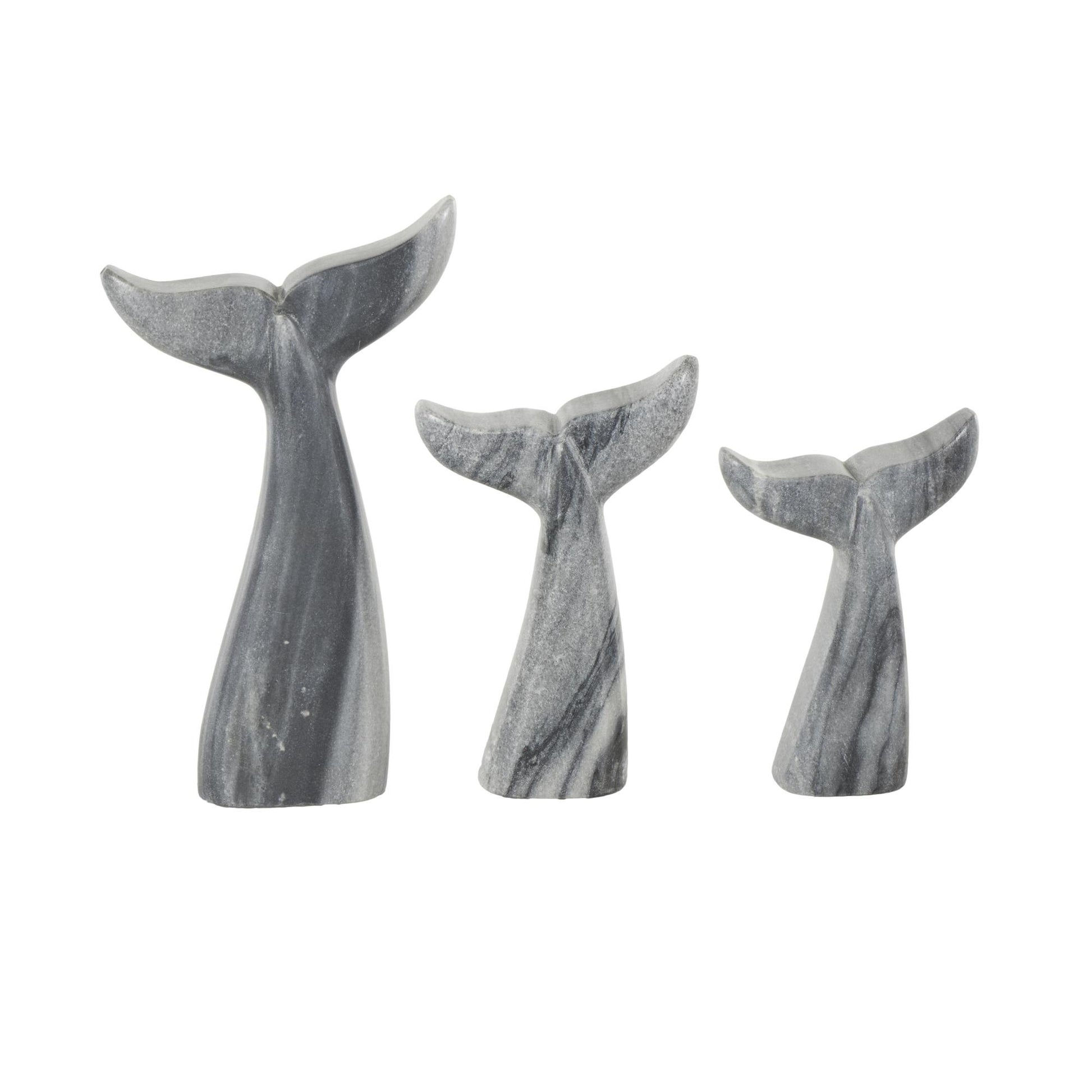 Set of 3 Whale Marble Tail Decorative Sculpture