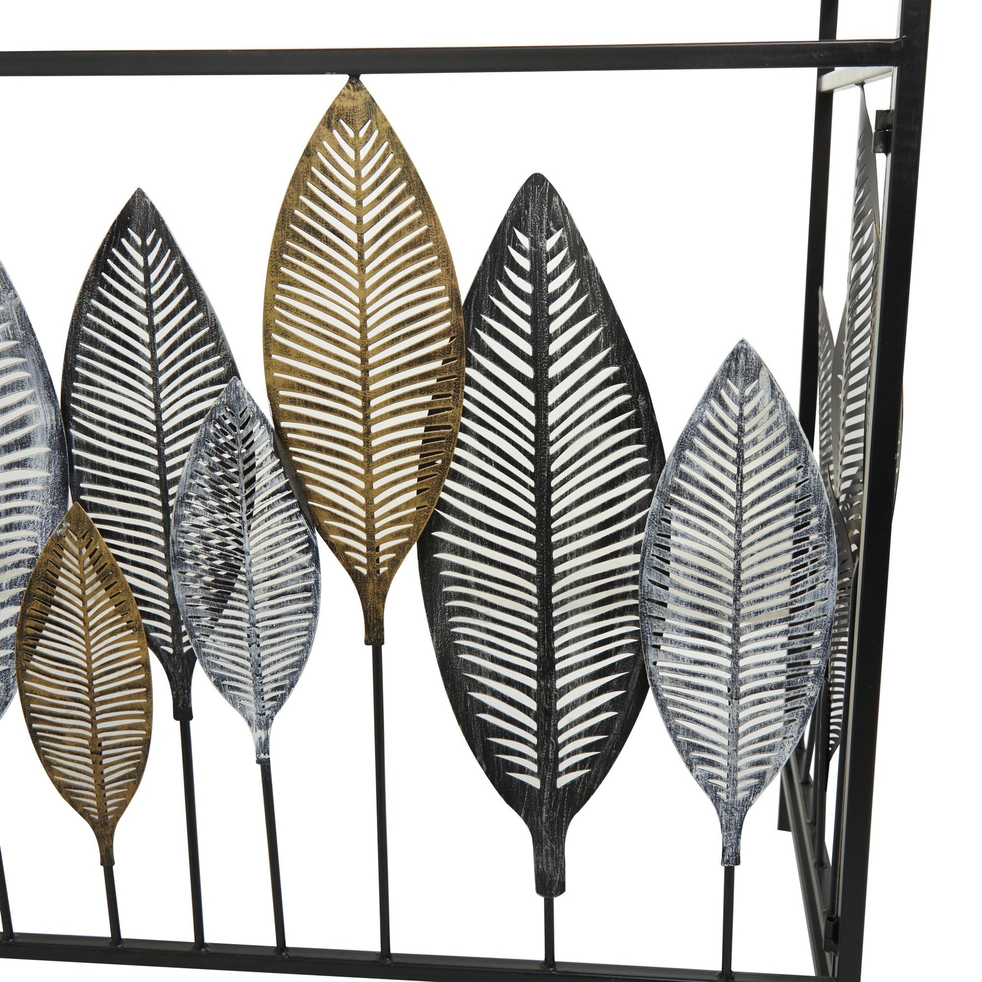 Leaf Metal Rectangular Living Room Console Table with Mirrored Glass Top and Gold Accents