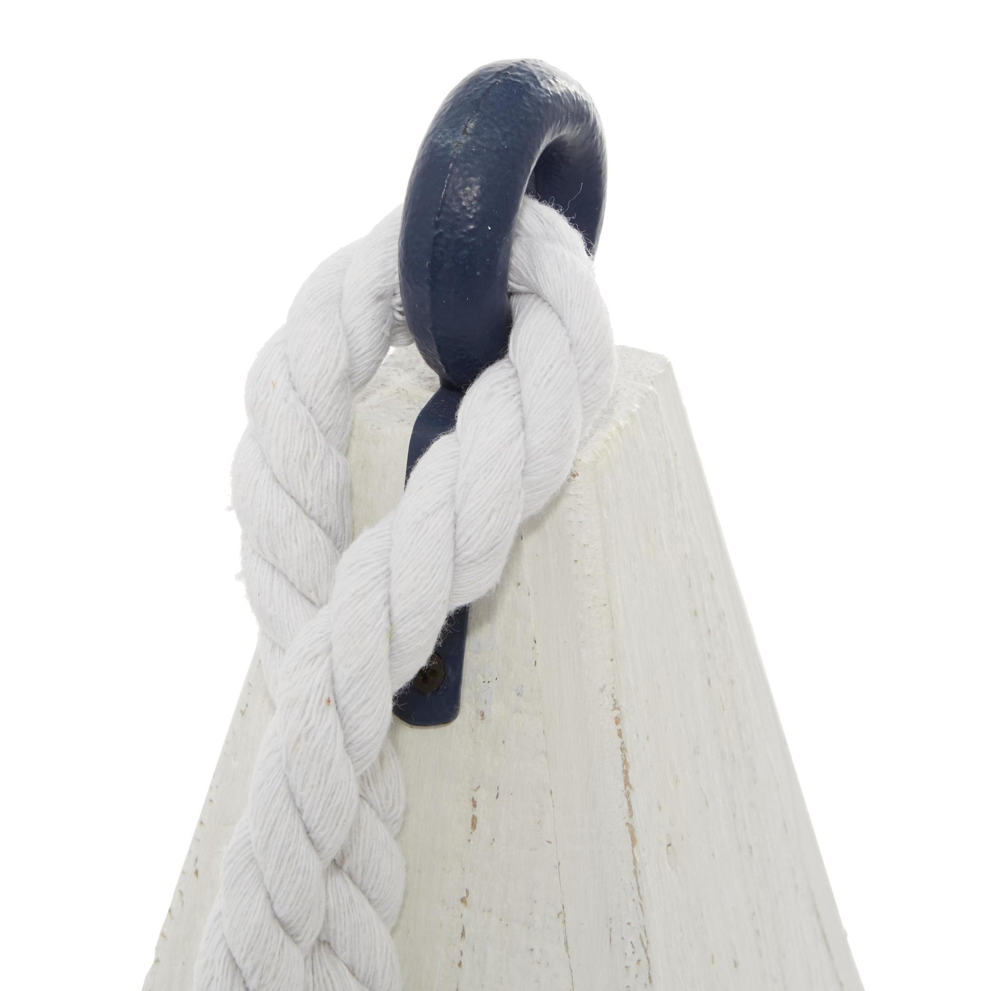 Set of 3 Buoy White Wood Handmade Decorative Sculpture with Rope Accents