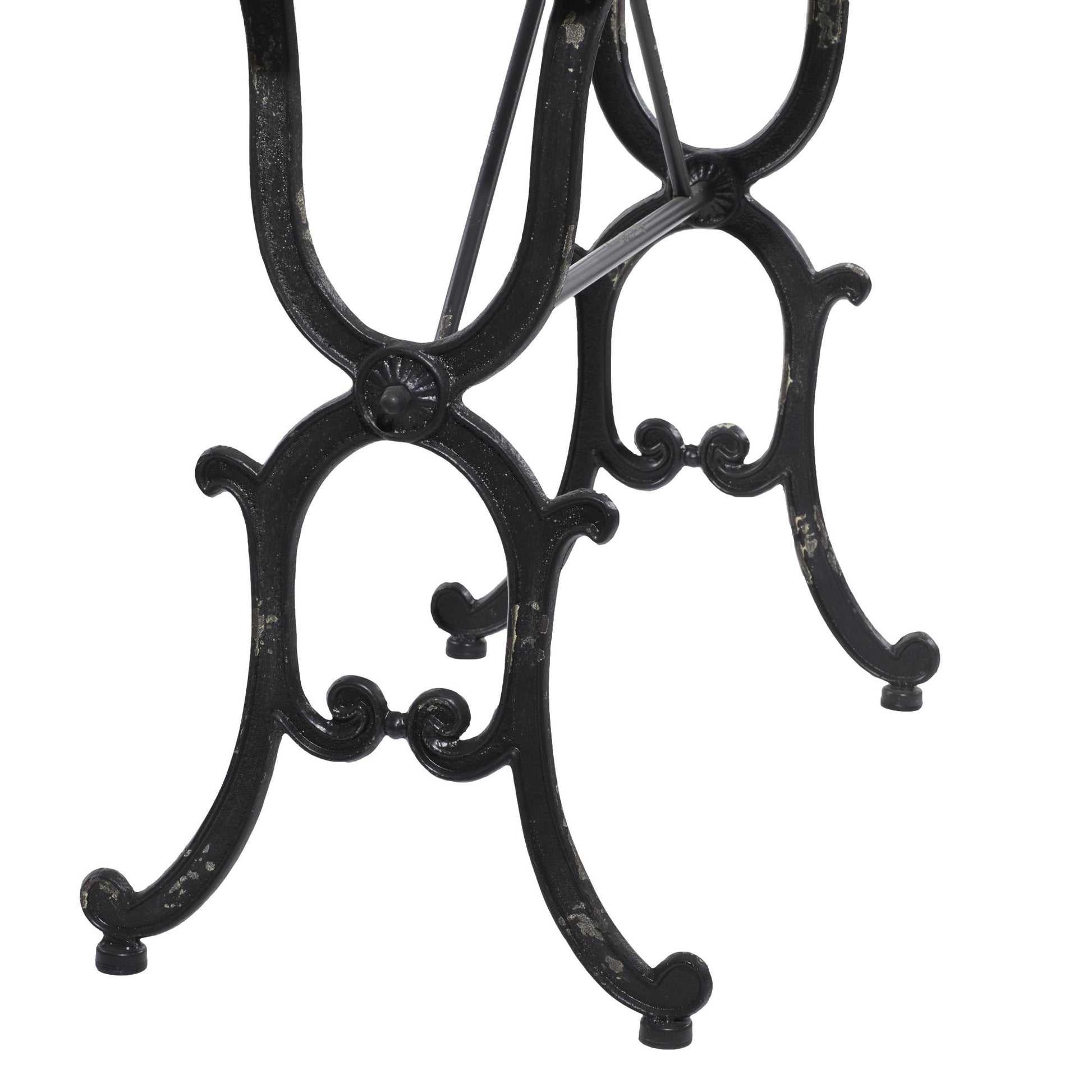 Scroll Gray Metal Oval Living Room Console Table with Distressed Accents