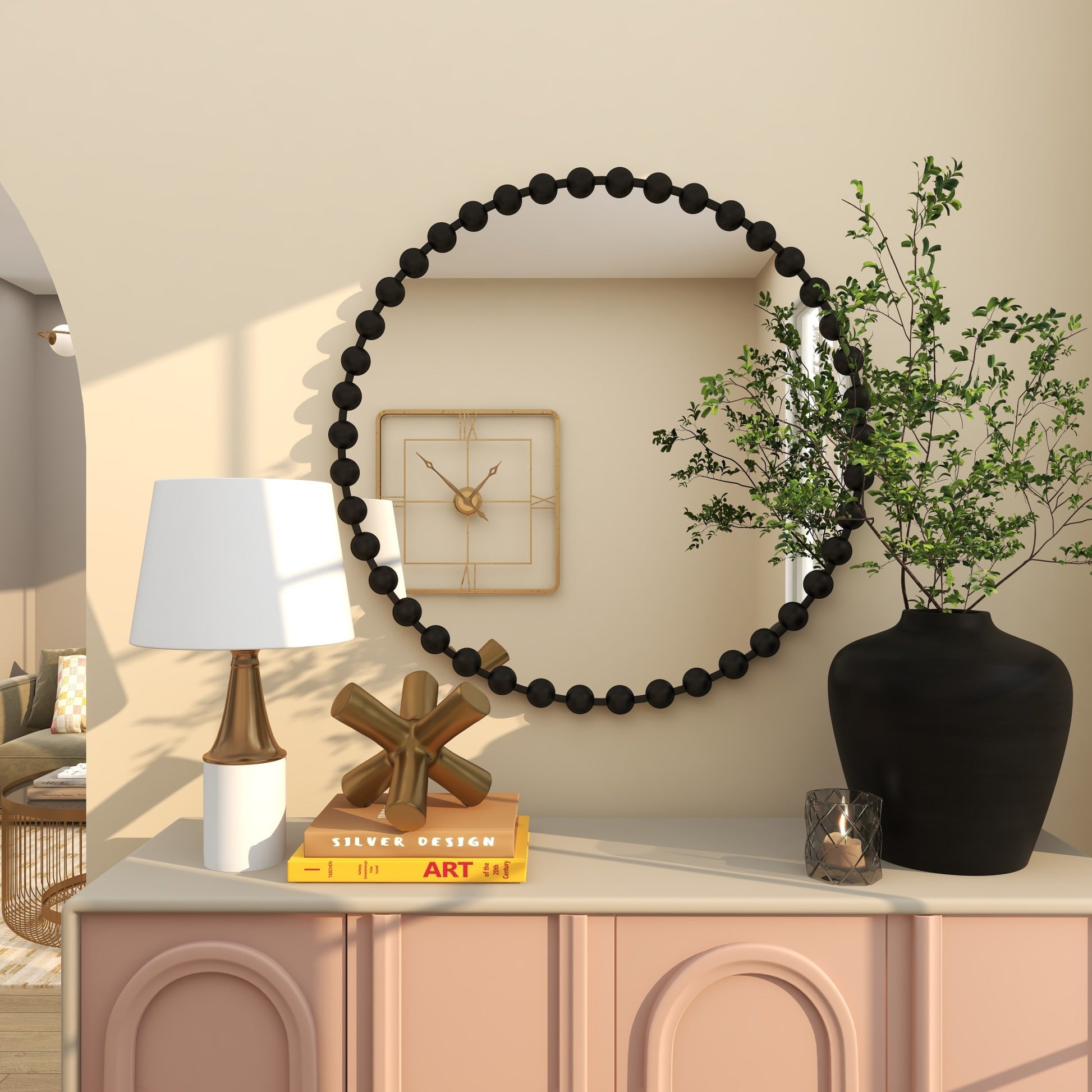CosmoLiving by Cosmopolitan Metal Room Wall Mirror with Beaded Detailing