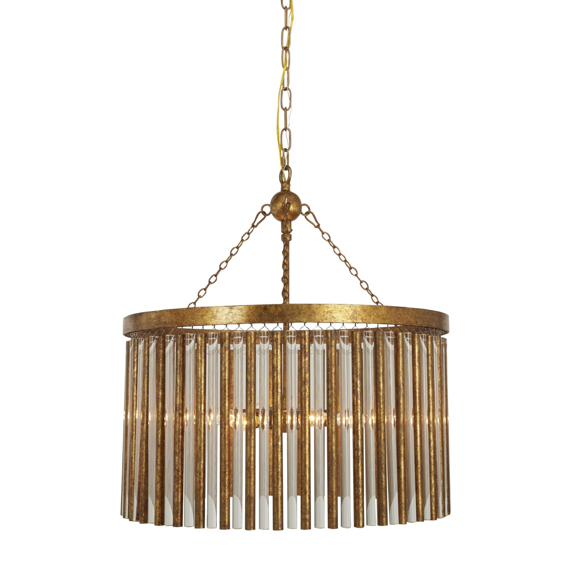 Brass Metal Crystal Rod Embellished 6 Light Room Chandelier with Link Style Chain