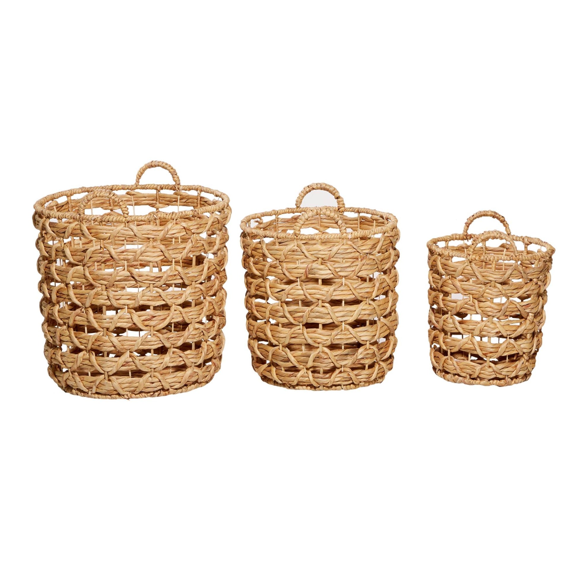 Set of 3 Brown Fabric Handmade Decorative and Functional Storage Basket with Handles