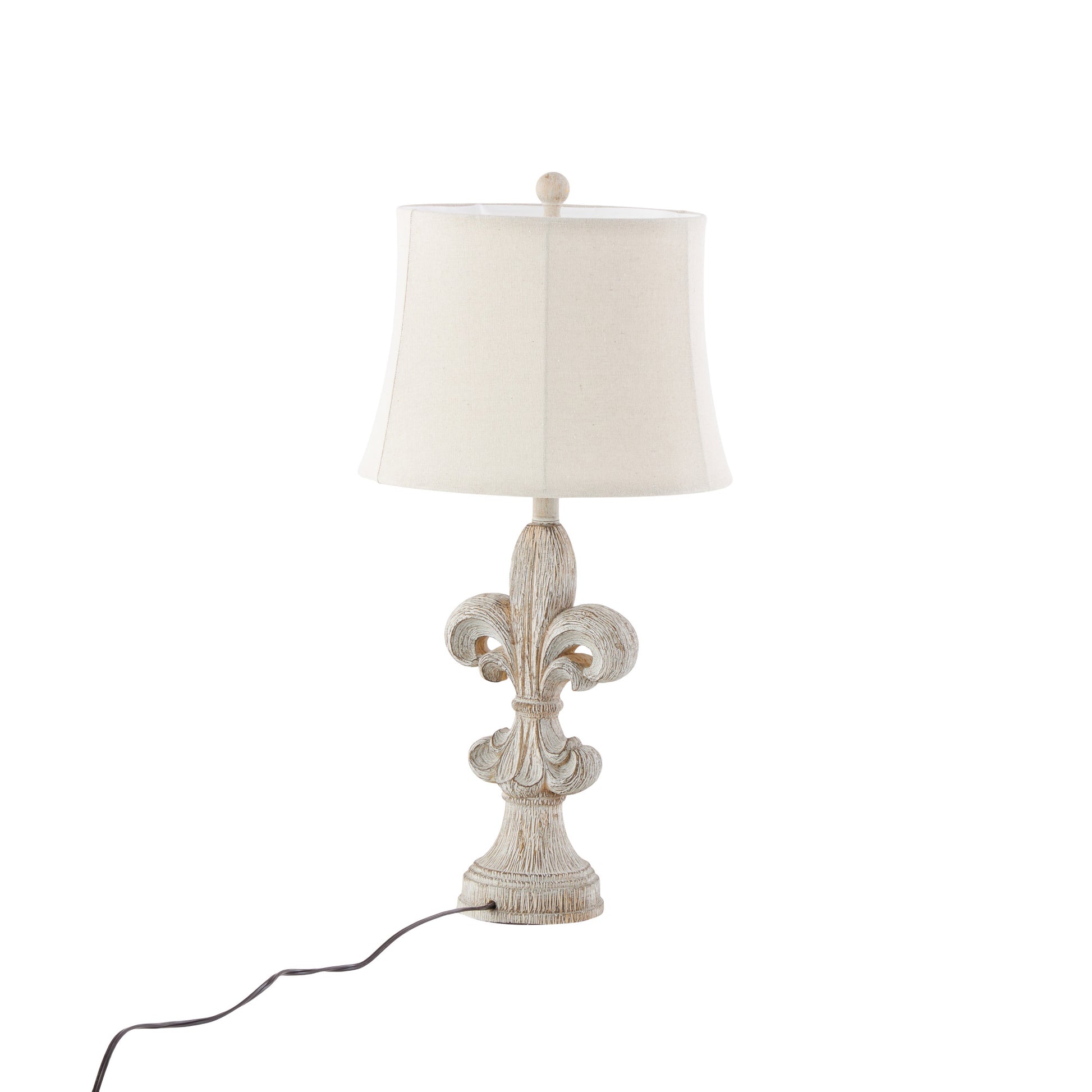 Set of 2 Fleur De Lis Beige Polystone Room Table Lamp