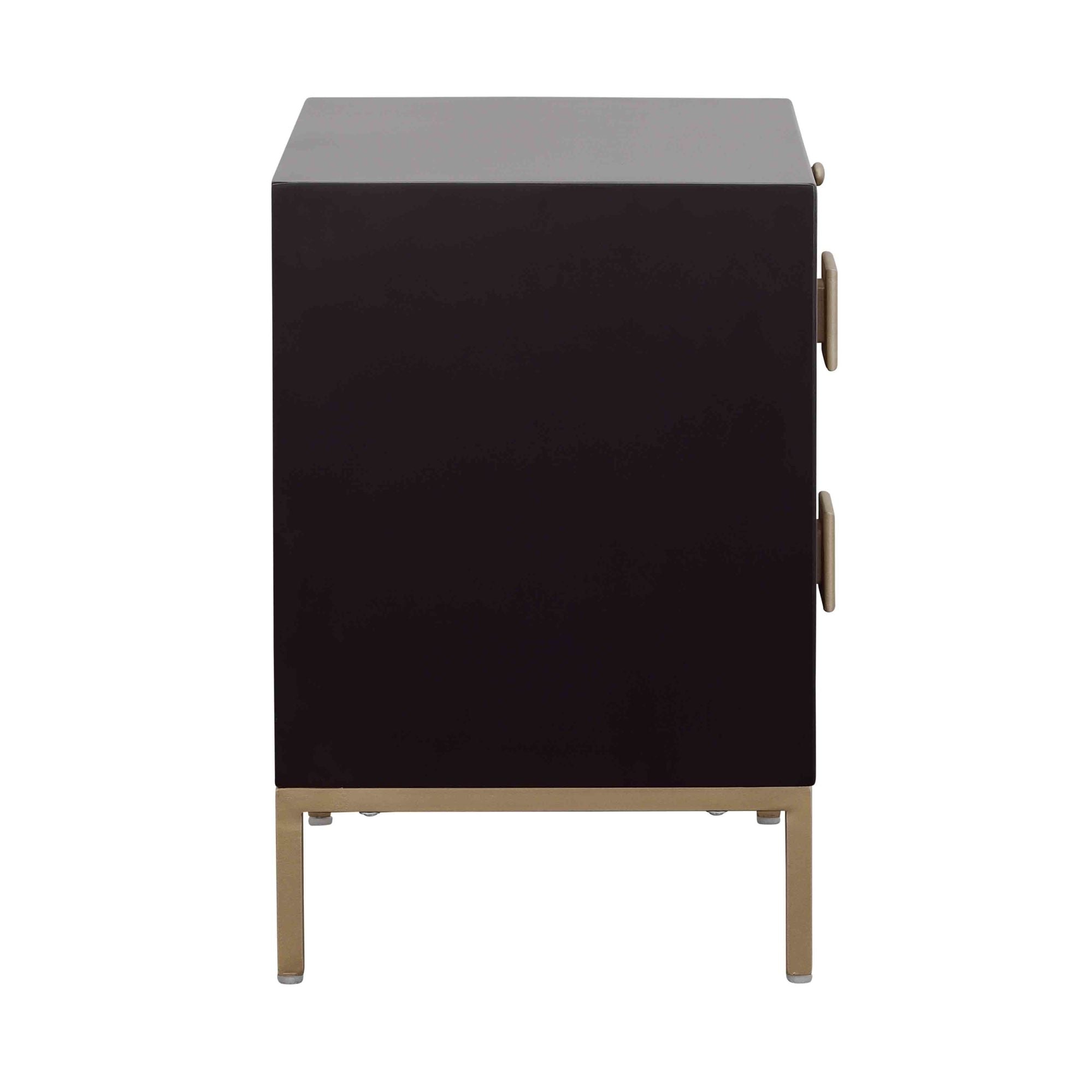 Geometric Black Wooden Ribbed Two-Toned Triangle Cut 2 Drawer Room Dresser with Gold Square Block Handles and Hidden Pullout Shelf