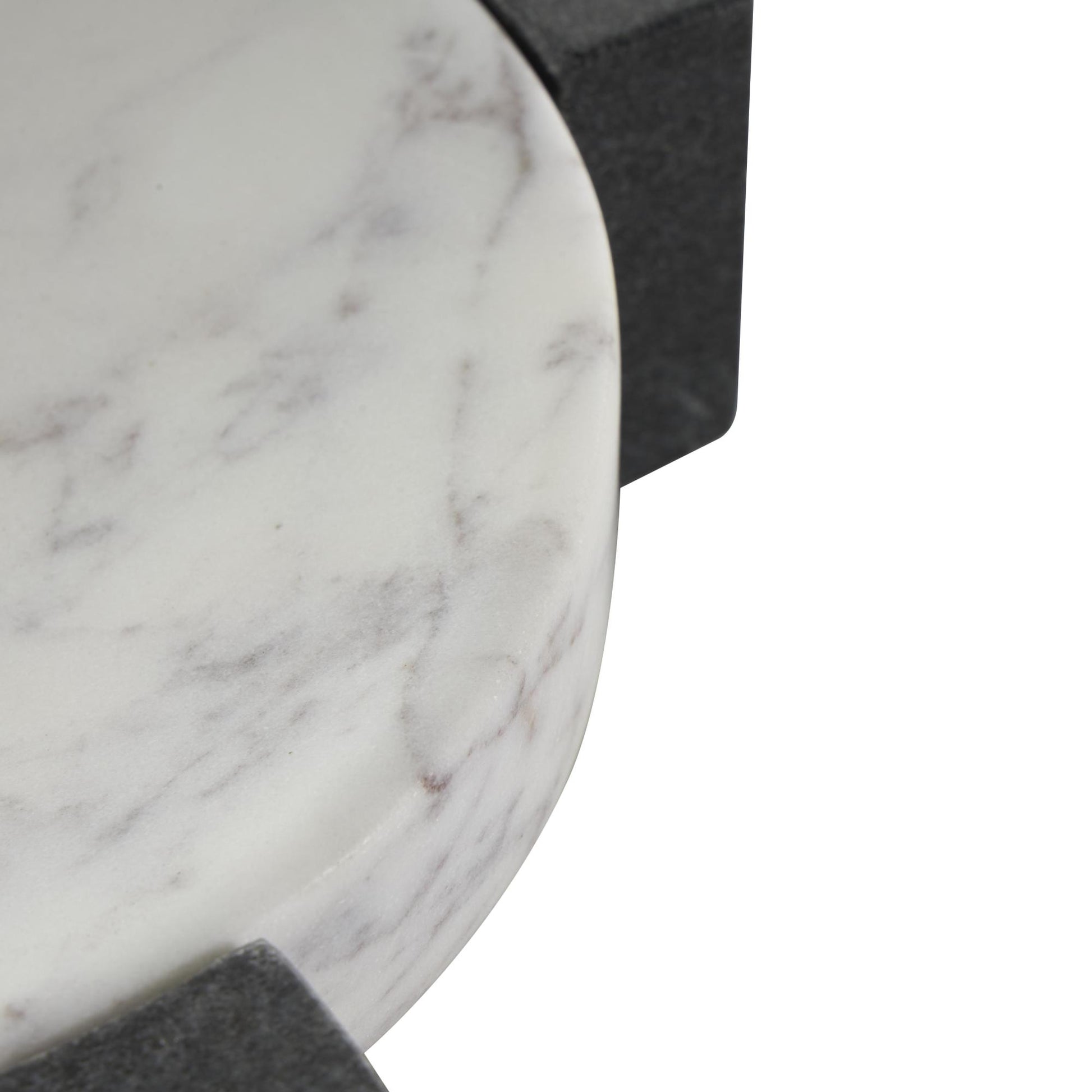 Geometric White Marble Round Living Room Decor Tray with Black X-Shaped Base