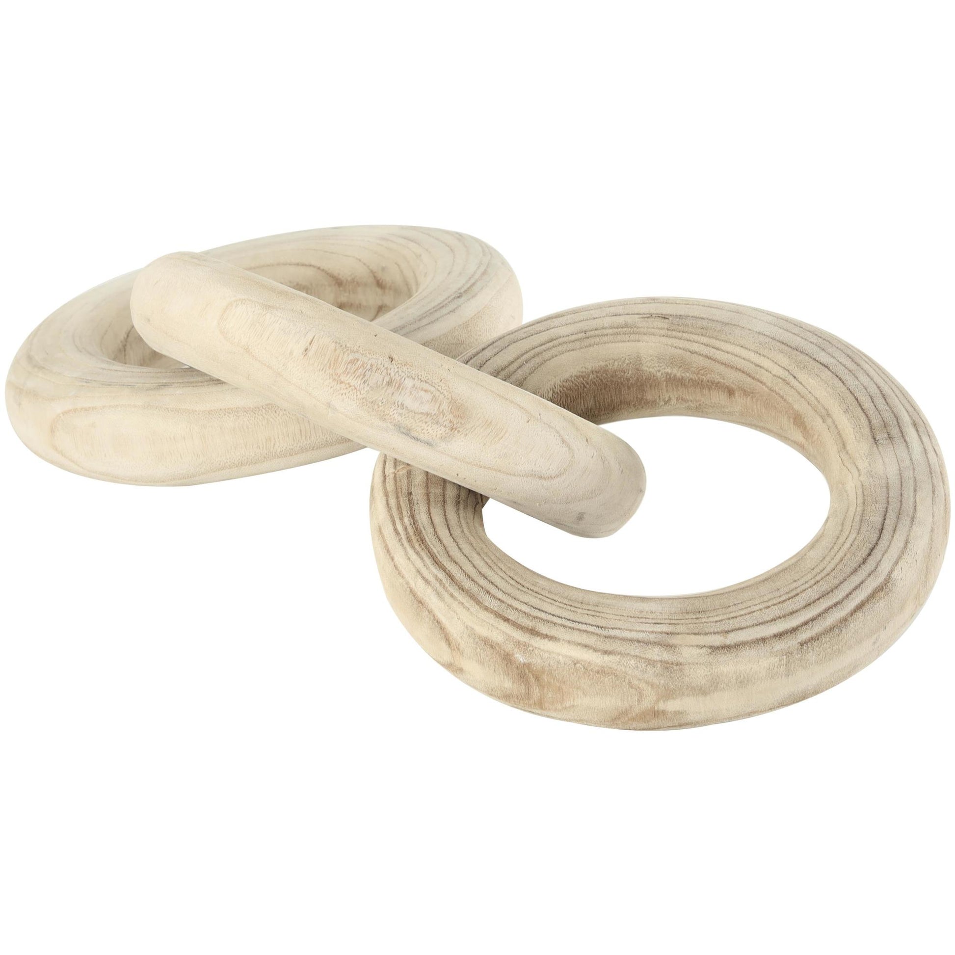 Chain Cream Wood 3 Link Decorative Sculpture with Natural Wood Grain
